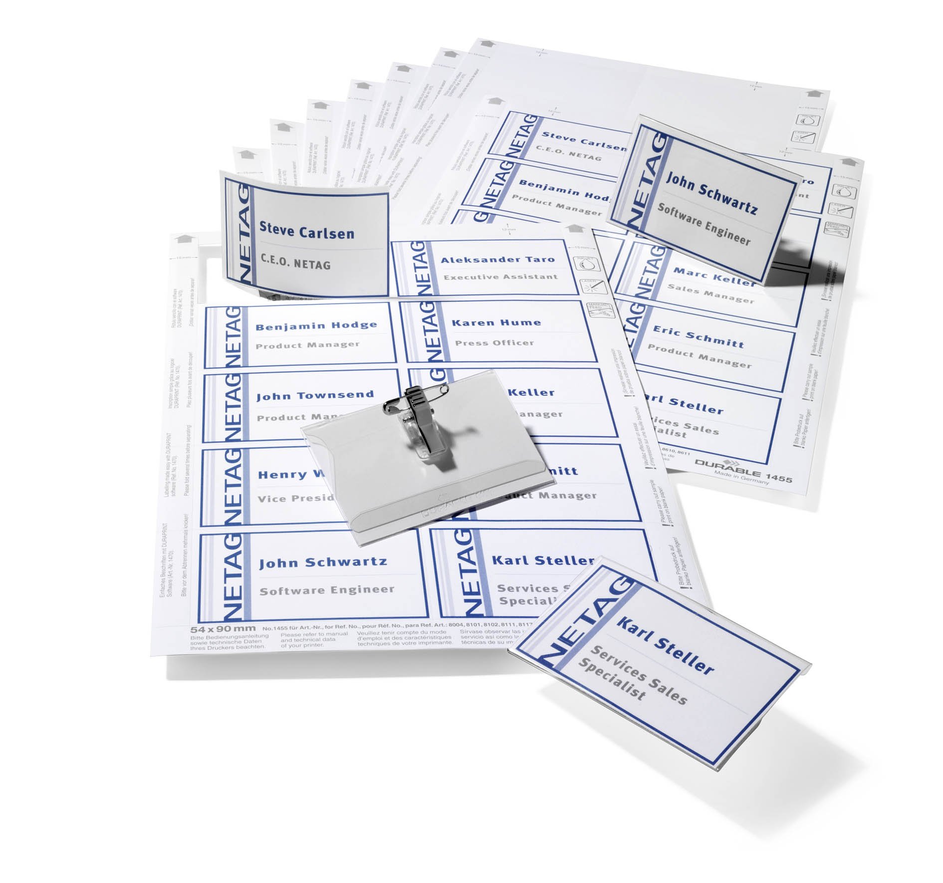 Durable Name Badge Set Combi Clip Assorted 20 Badges 54 x 90 mm and 3 Insert Sheets Ref 8182-00