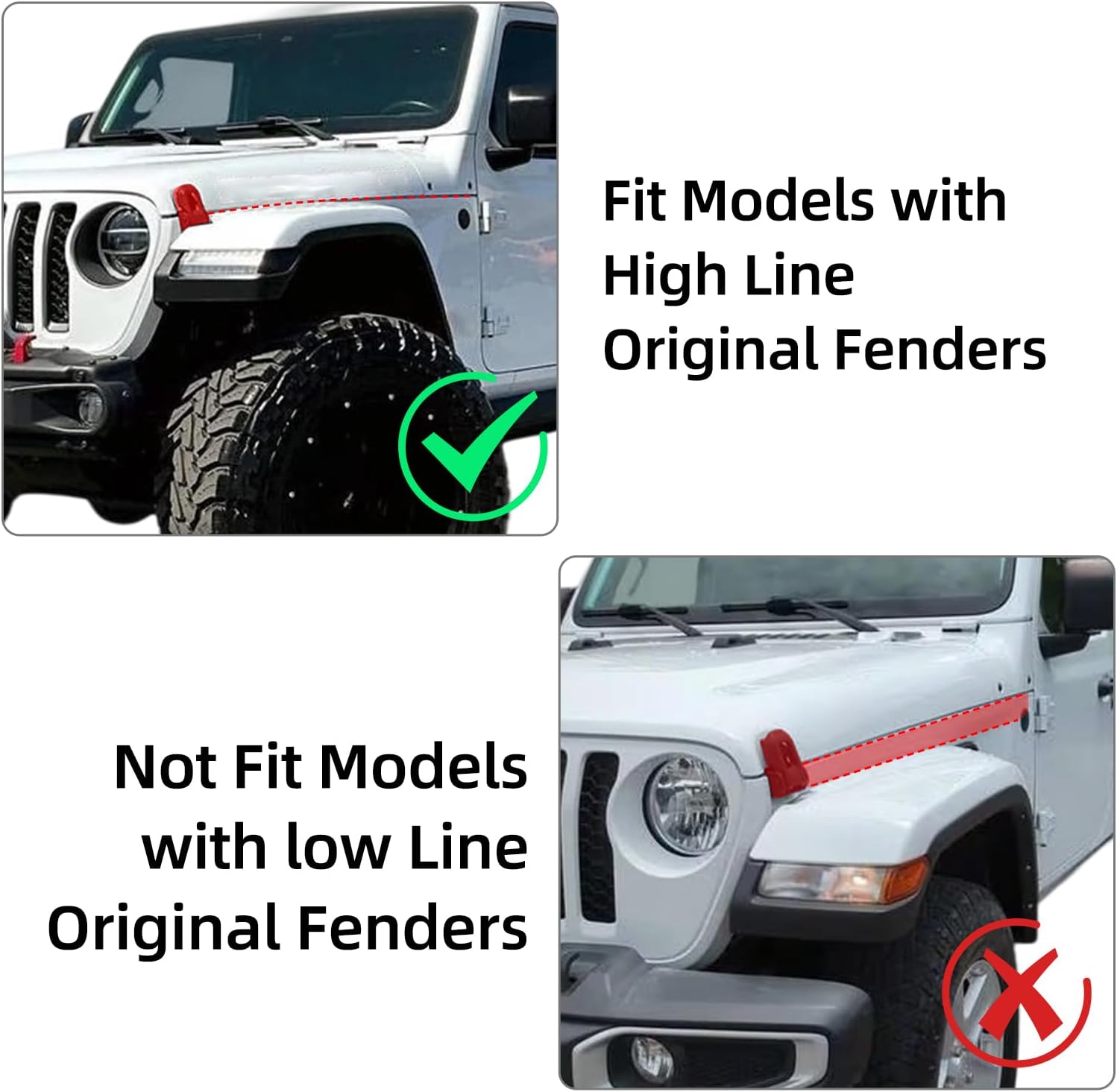 Pack of 4 Front & Rear Fender Flare Extension Extender Off-Road Wheel Flare Liner with Plastic Rivet Tool fits for Jeep Gladiator JT Rubicon/Mojave 2020-2025 On Wider Tire (for JT High-Line Fender)