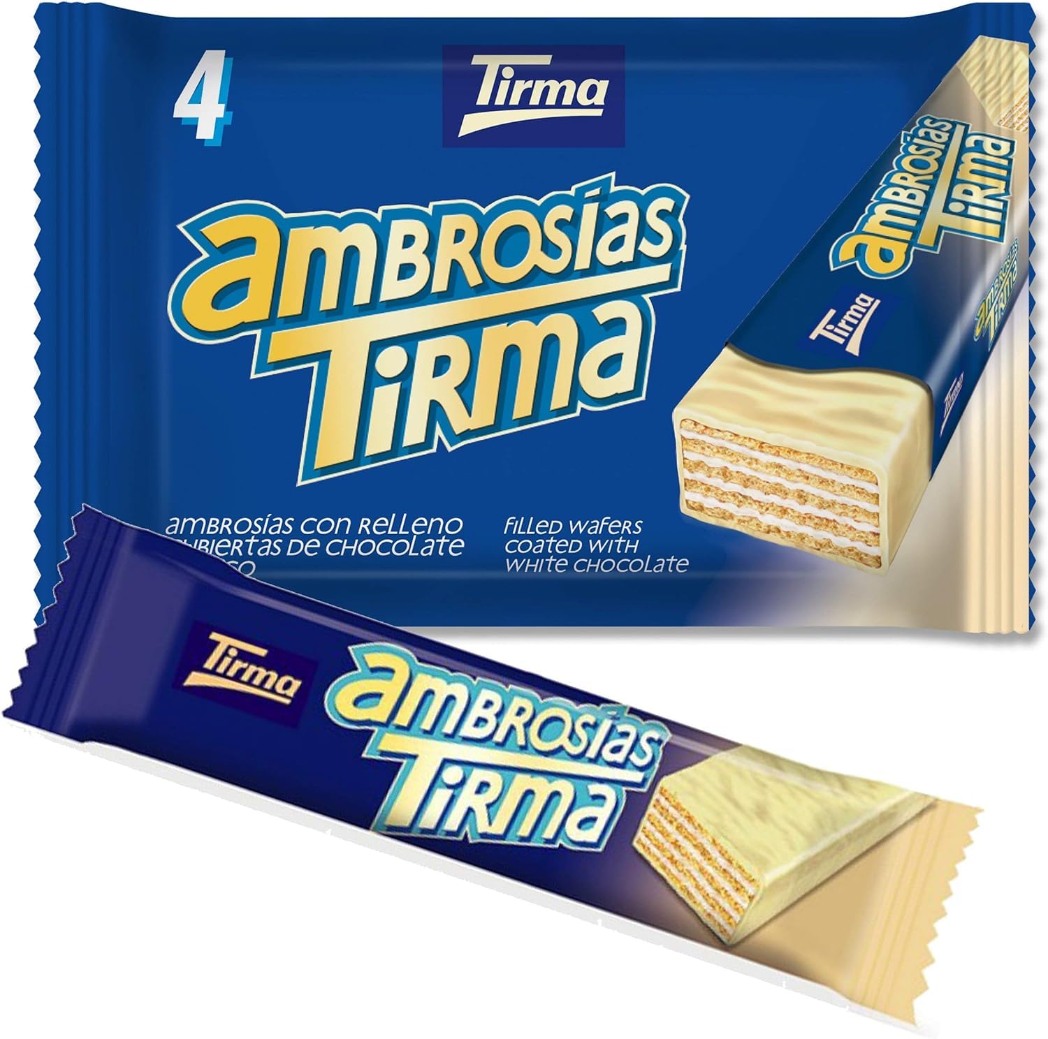 Tirma White Chocolate Ambrosias | White Chocolate Wafers | Cream Filled Wafers Covered with White Chocolate | White Chocolate Bars | 4 pcs | 86 g
