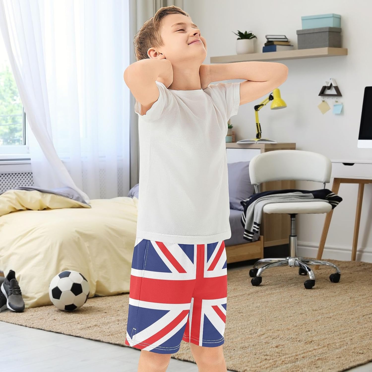 Boys Athletic Shorts Basketball Shorts Flags Printed Teens Hiking Gym Shorts with Pocket for Outdoor Activity 7-15 Y