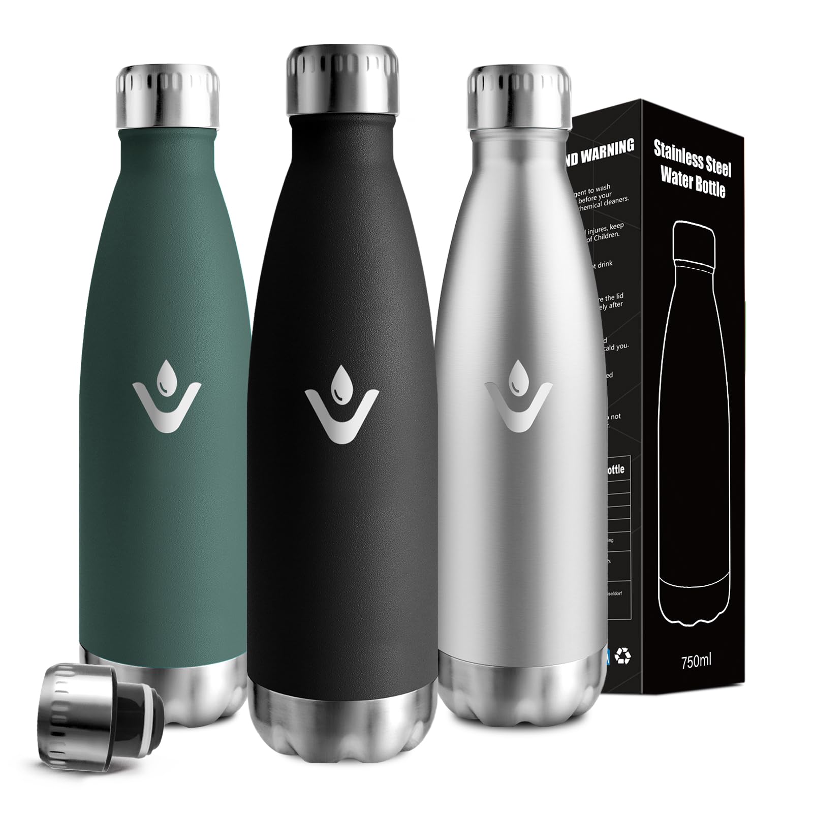 Mujigaga Thermos Flask, 750 ml Stainless Steel Drinking Bottle, Leak-Proof, 24 Hours Cold & 12 Hours Warm, BPA-Free, Double Walled Water Bottle, for Camping, Office, Sports, Gym, Everyday Use