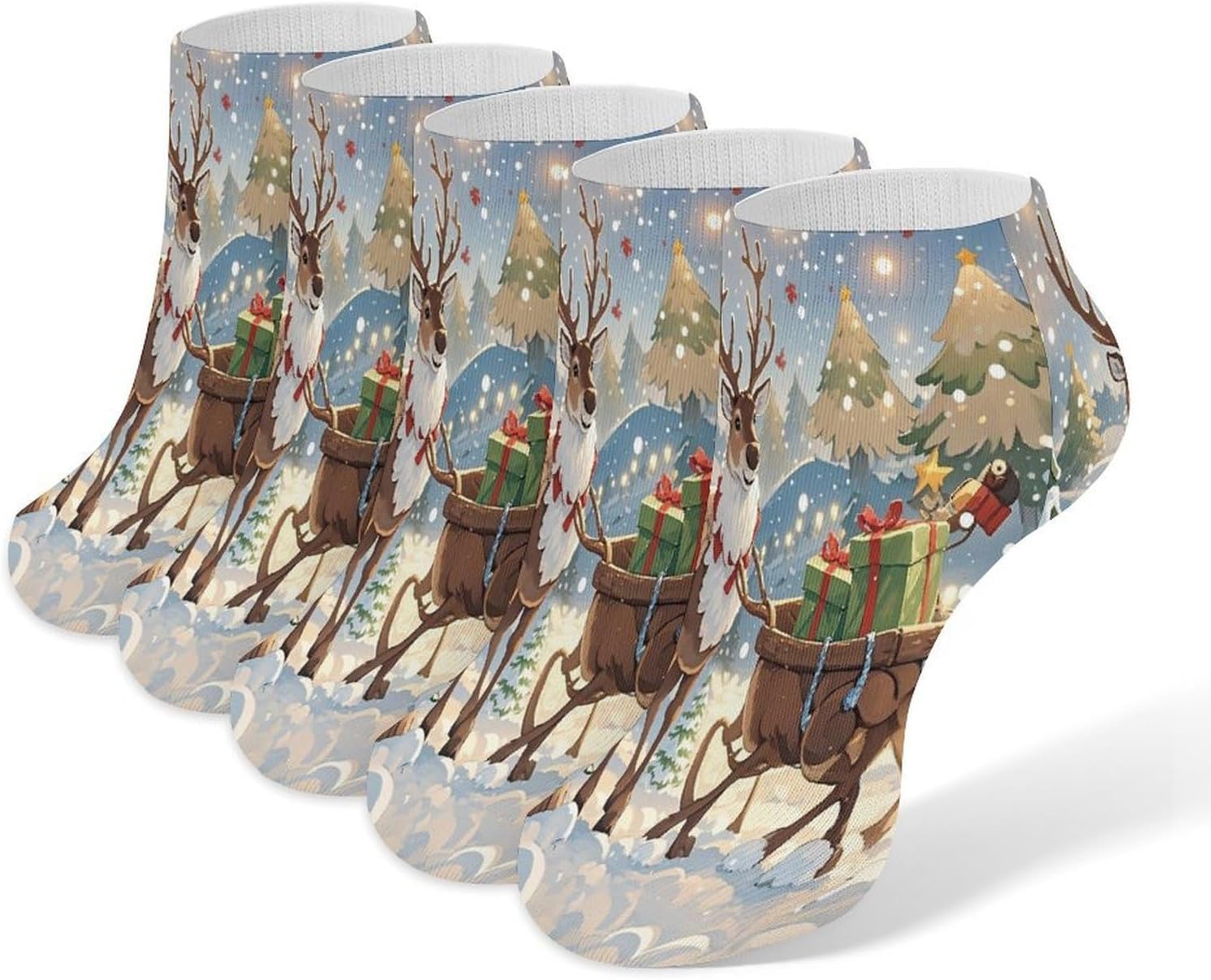 Reindeer Christmas Presents Ankle Socks for Men Women 5 Pairs