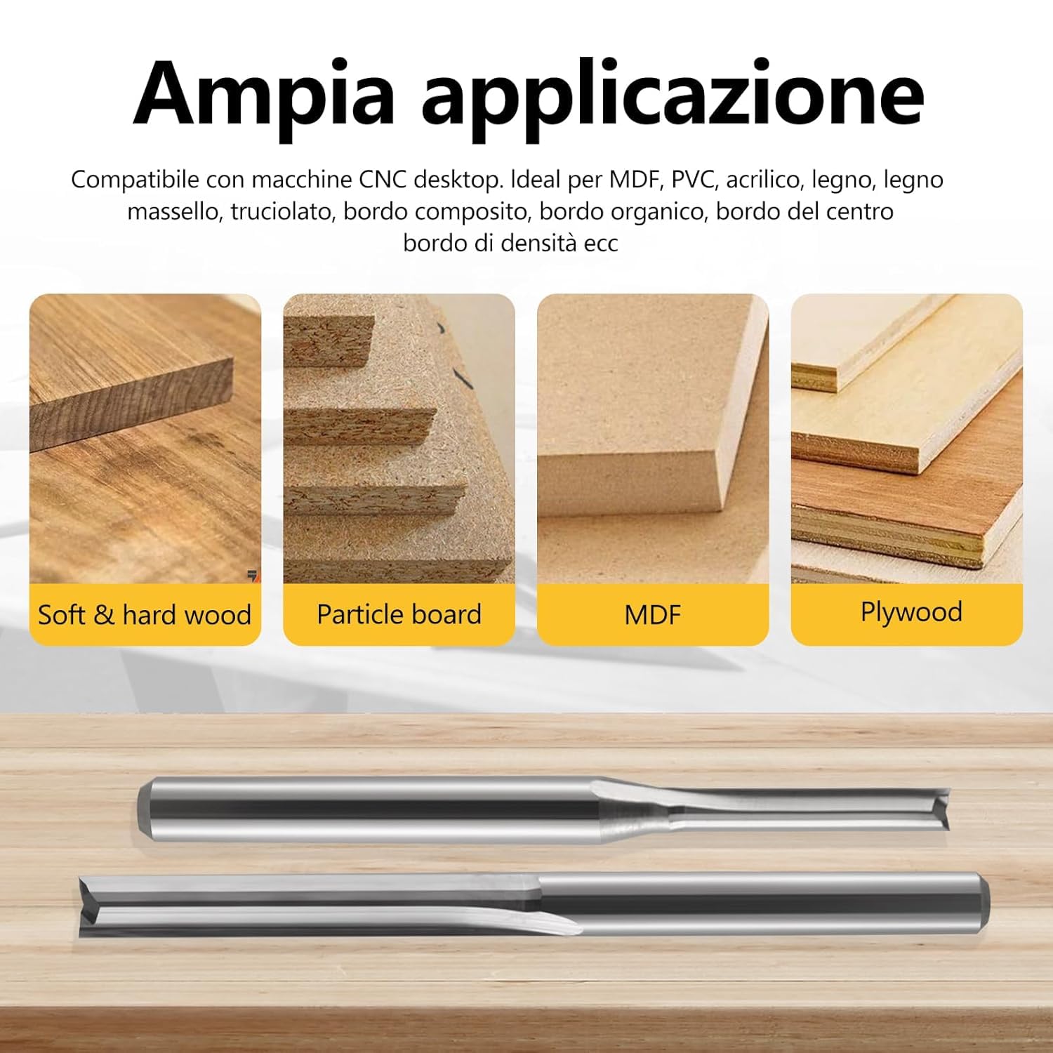 Zestaw 5 frezów do rowków 6 mm, trzpień 6 mm, frezy do routera, 2 flety, proste frezy do drewna, 22 mm, długość cięcia CNC, zestaw narzędzi do obróbki drewna