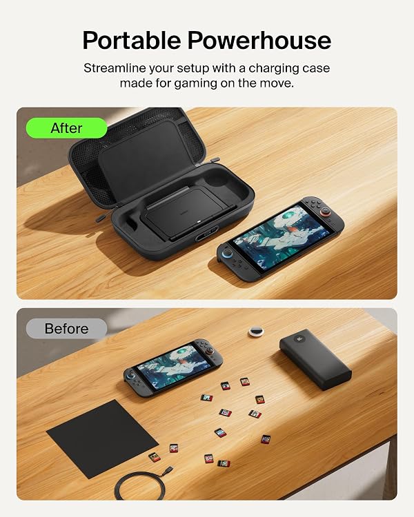 Belkin Nintendo Switch 2 Charging Case Pro, 10000mAh Power Bank, 30W Fast Charging w/Kick Stand - Custom Fit, Hard Shell Carrying Case, 12 Game Card Slots, AirTag Holder, Digital Display - Black by Belkin - Image 7