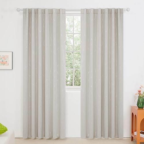 Miniatura 2 de Deconovo - Cortinas y paneles beige para sala de estar, cortinas de 84 pulgadas de largo, cortinas de oscurecimiento de habitación con estampado de