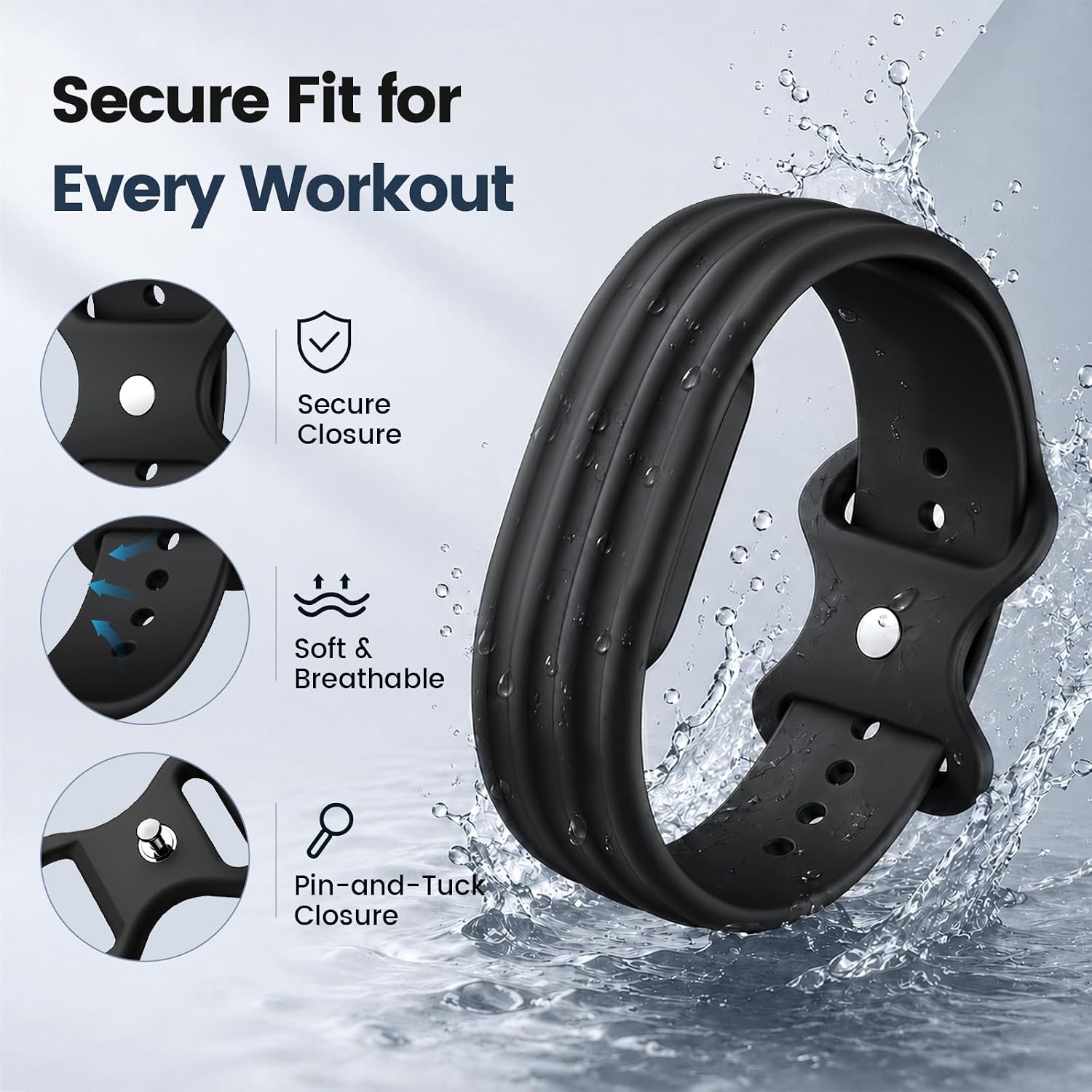 2 Pack Sport Silicone Bands Compatible with Google Fitbit Air, Soft Breathable Replacement Straps for Fitbit Air, Sweat & Water Resistant Workout Wristbands for Women Men