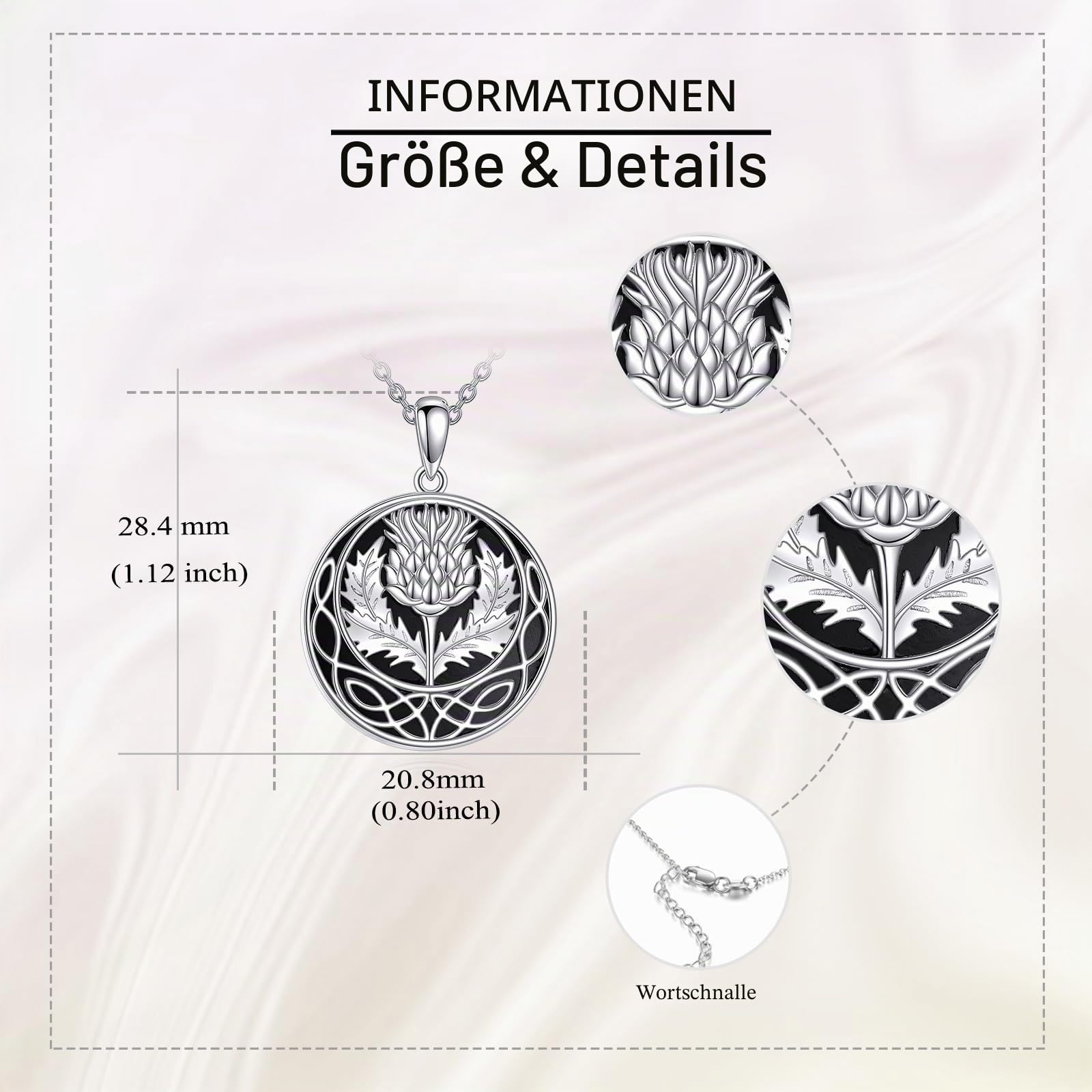 Schottische Distel-Halskette Sterling Silber Schottische Distel-Keltischer Knoten Halskette Schwarzer Onyx Schottland Blumen Anhänger Schmuck Geschenke für Damen Frauen Weiblich.