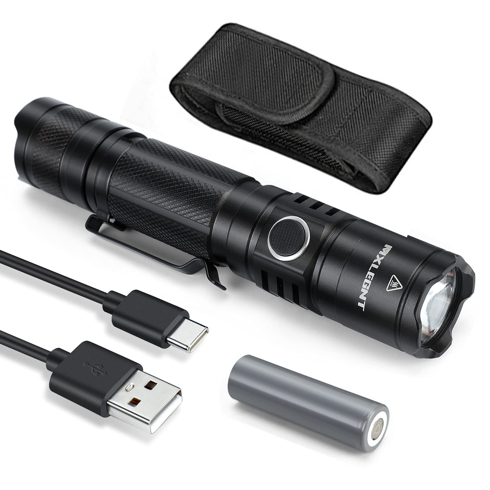 MXLEGNTTactical LED Flashlight - Rechargeable Torch 2000 Lumens Super Bright Tactical Torch 5 Lighting Modes IPX7 Waterproof Pro Military Flashlight with 4800mAh 21700 Battery