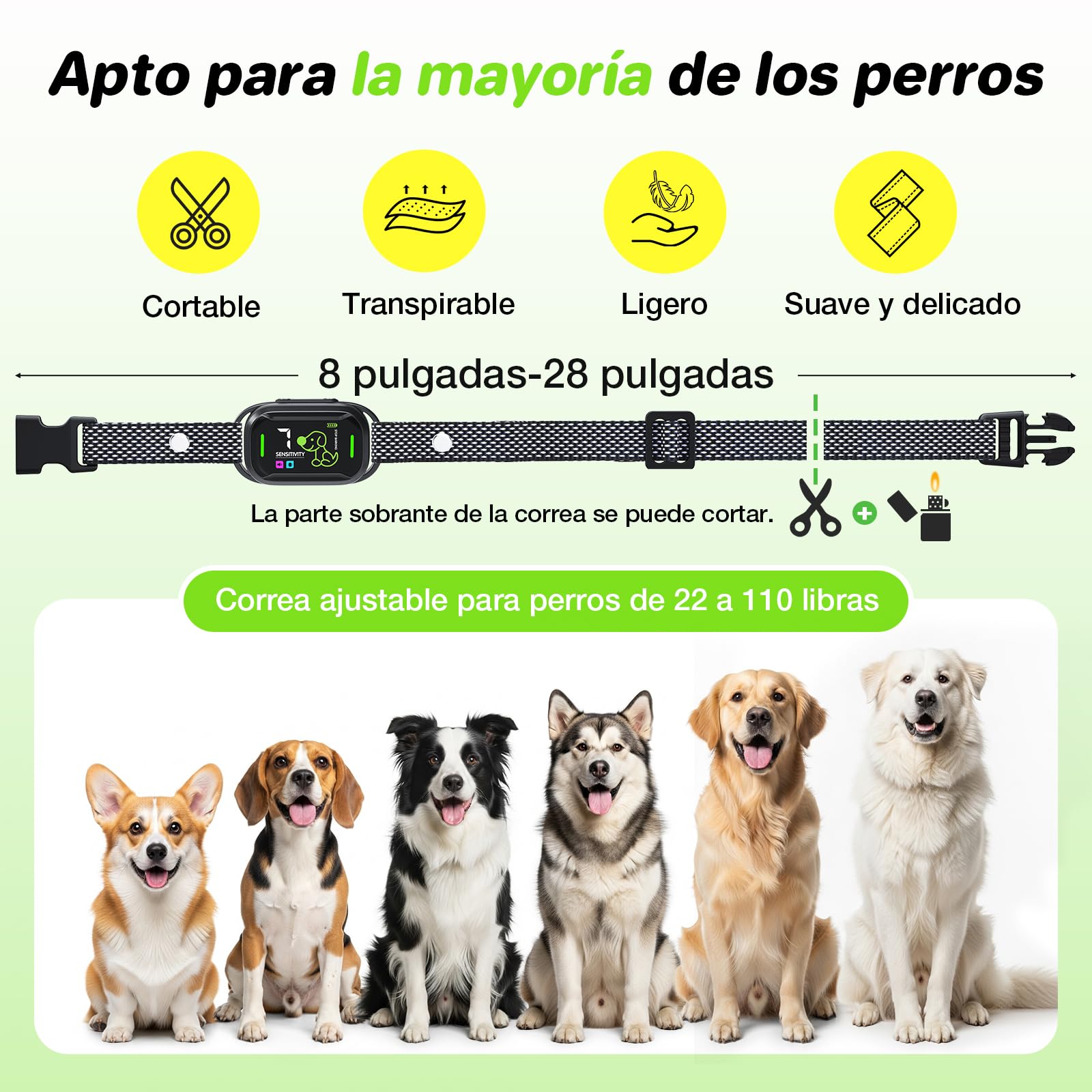 MASBRILL Collar Anti Ladrido para Perros - 3 Modos (Sonido, Vibración, Mixto) + 7 Niveles de Sensibilidad, Correa Anti-Ladridos con Pantalla LED,IPX7, Recargable,Carga Rápida, Ajustable y Fácil de Usa | 3 Modos (Sonido, Vibración) ,7 Niveles de Sensibilid