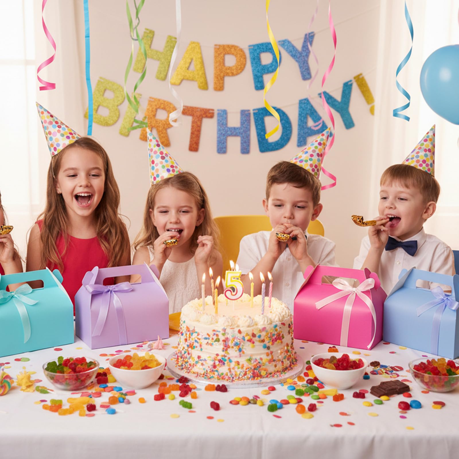 UnicoPak 30 Pack Pastel Gable Treat Boxes Party Favor Goodie Bag Boxes for Candy Treats Goody Cookie Toys for Birthday Party, 6.5x3.5x4 Inches