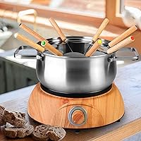 Vista 6 de Juego de 12 tenedores de fondue de acero inoxidable, palos de fondue de queso de 9.5 pulgadas, palitos con mango de madera, resistentes al calor