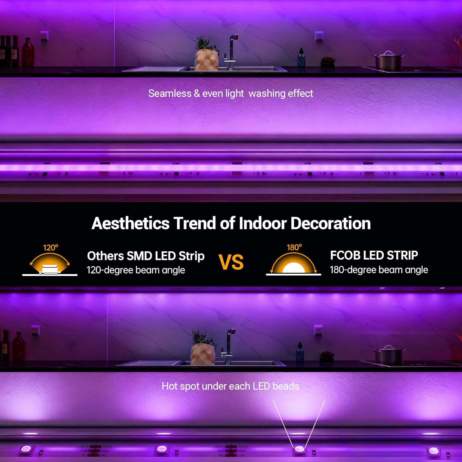 Rgbw Cob Led Strip Light 5 Wires, 16.4ft 12mm Cuttable Tight Segment 896chips Dotless Color Changing Lights,5 Pins 24V Rgb & White Led Strip Lights For Living Room,Corridor(No Adaptor No Controller)