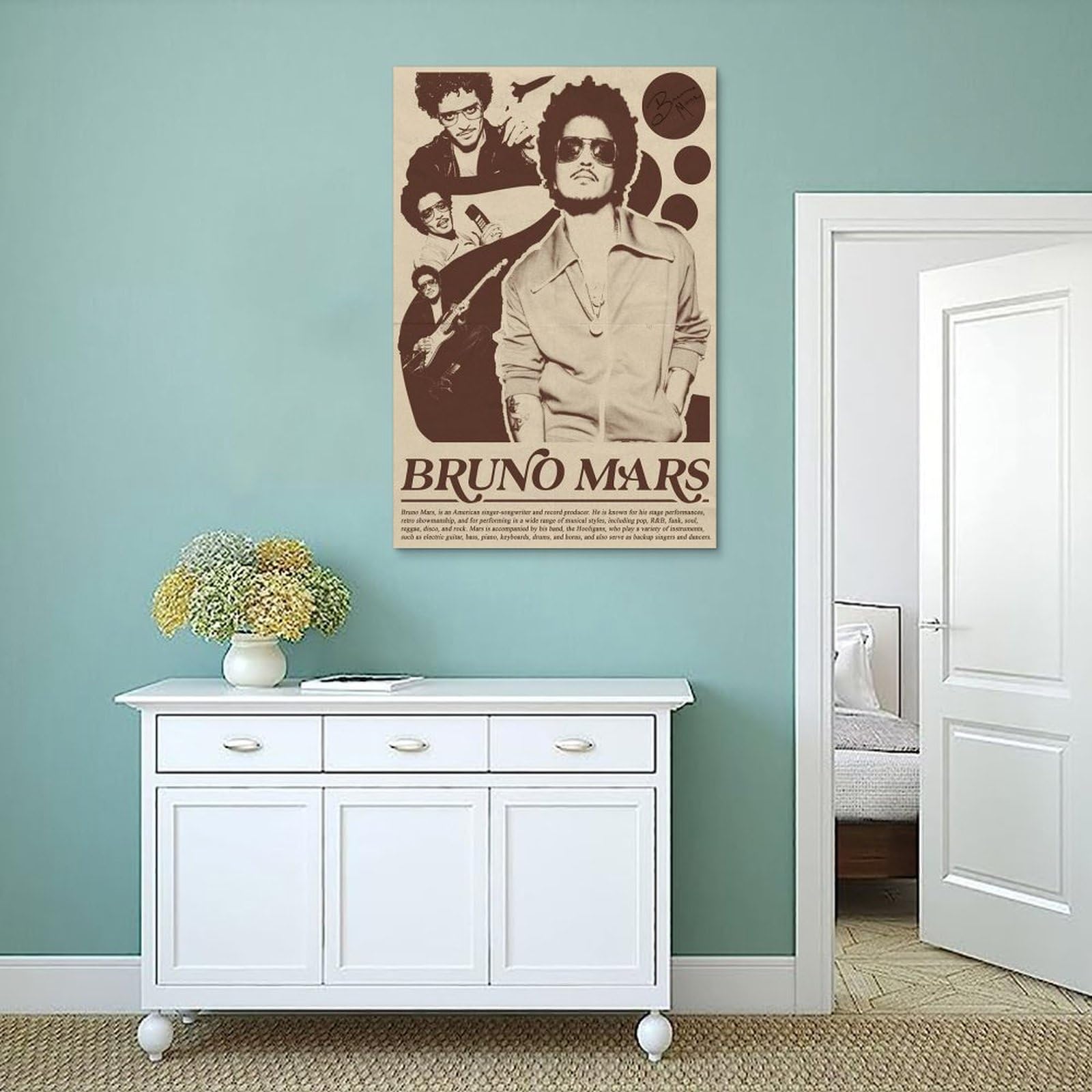 Fucoming Poster Bruno Mars vintage poster, canvas opknoping print verf kunst esthetische posters voor slaapkamer woonkamer muurdecoratie 20 x 30 cm