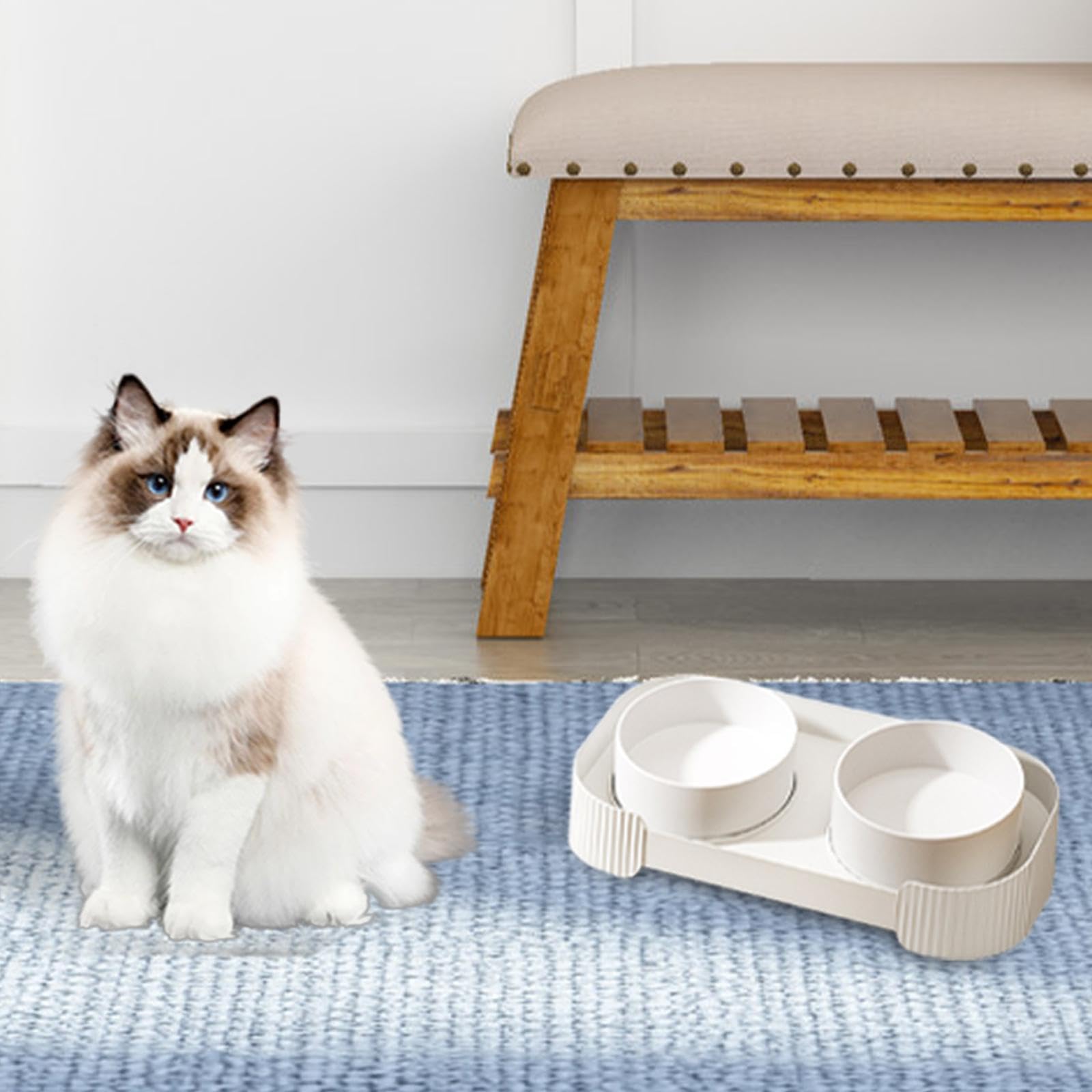 F Fityle Ciotole per Gatti in Ceramica Rialzate, Ciotola per l'alimentazione rialzata, Set di Ciotole per Cani Antiscivolo, Set di Ciotole Doppie per Cibo e, Bianco