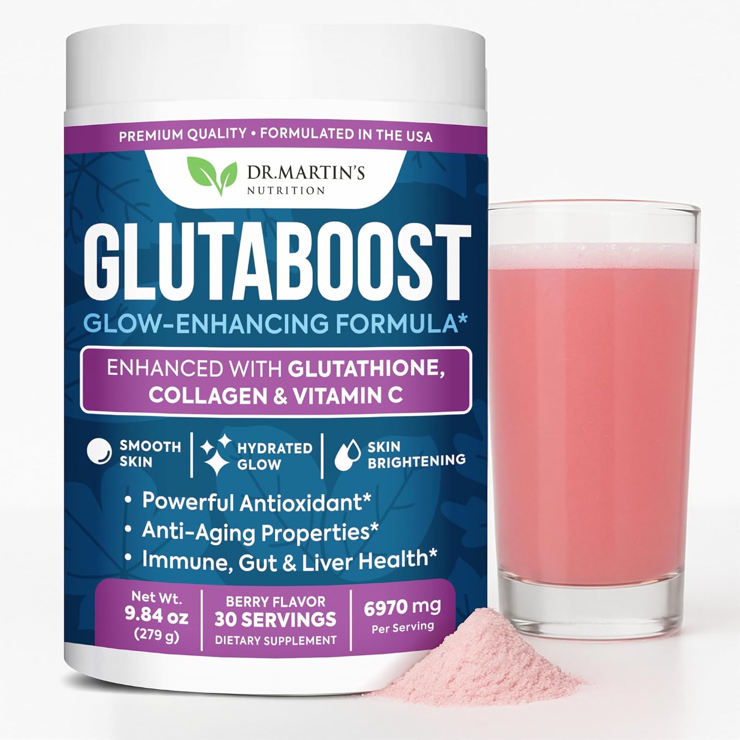 6970mg Glutathione Powder for Skin Brightening Enhanced with Collagen & Vitamin C | Brightens Skin, Fades Dark Spots & Melasma, Anti-Aging Antioxidant | Supports Immune, Gut & Liver Health