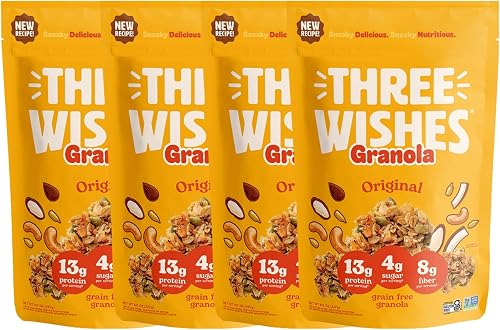 Three Wishes Gluten Free, High Protein & Fiber Granola, Original 4pk