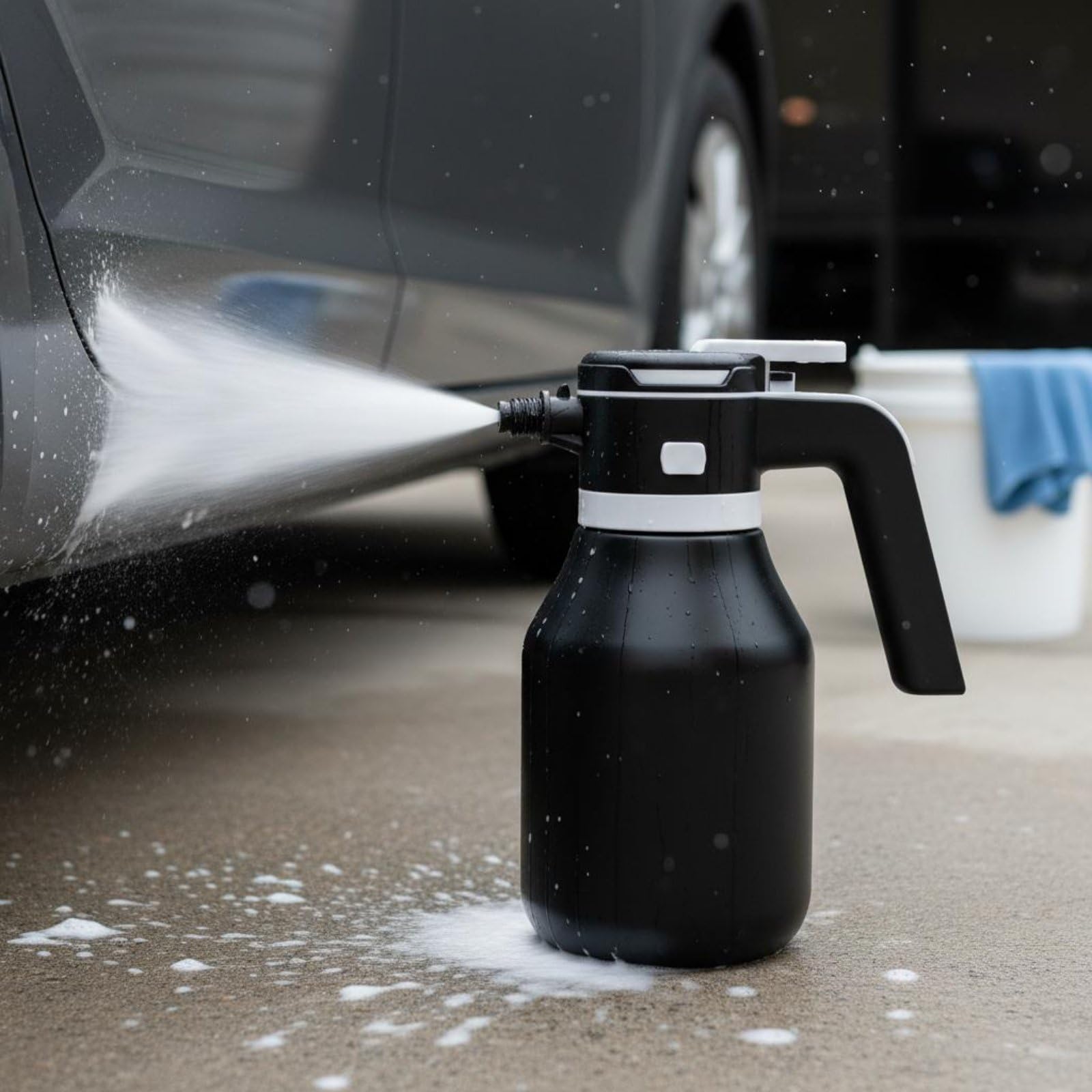 kowaku Pulverizador Eléctrico de Lavado de Autos Pulverizador Botella Rociador Espumador con de Dispersión y Control por Botón Depósito 2L Componentes, Negro, style to 2