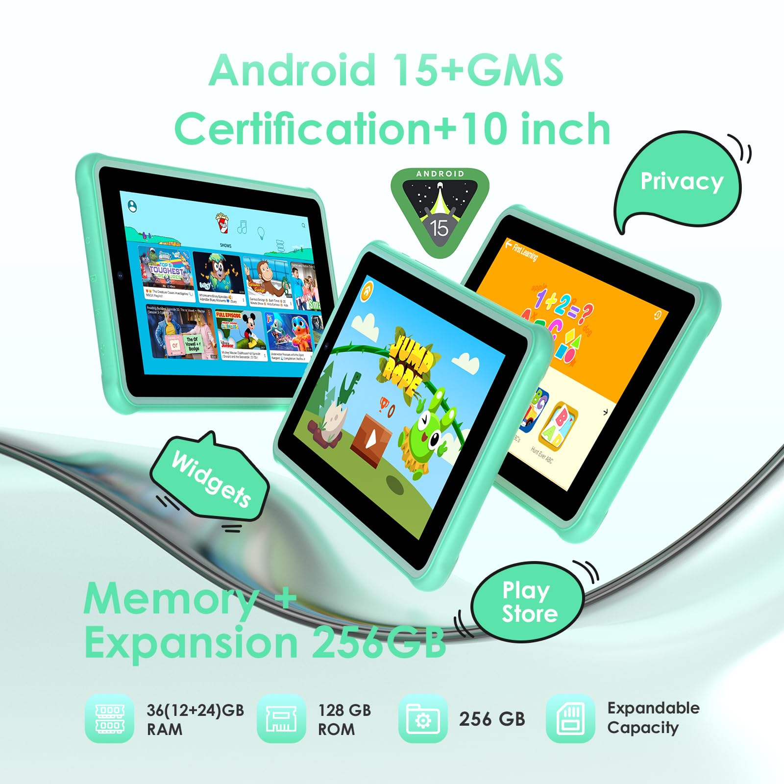 Generico Tablet 7 Pouces Android 15 Tablette avec 5G WLAN,36GB+128GB/TF 1TB/8MP+5MP/6500mAh,Tablette avec Clavier,Vert