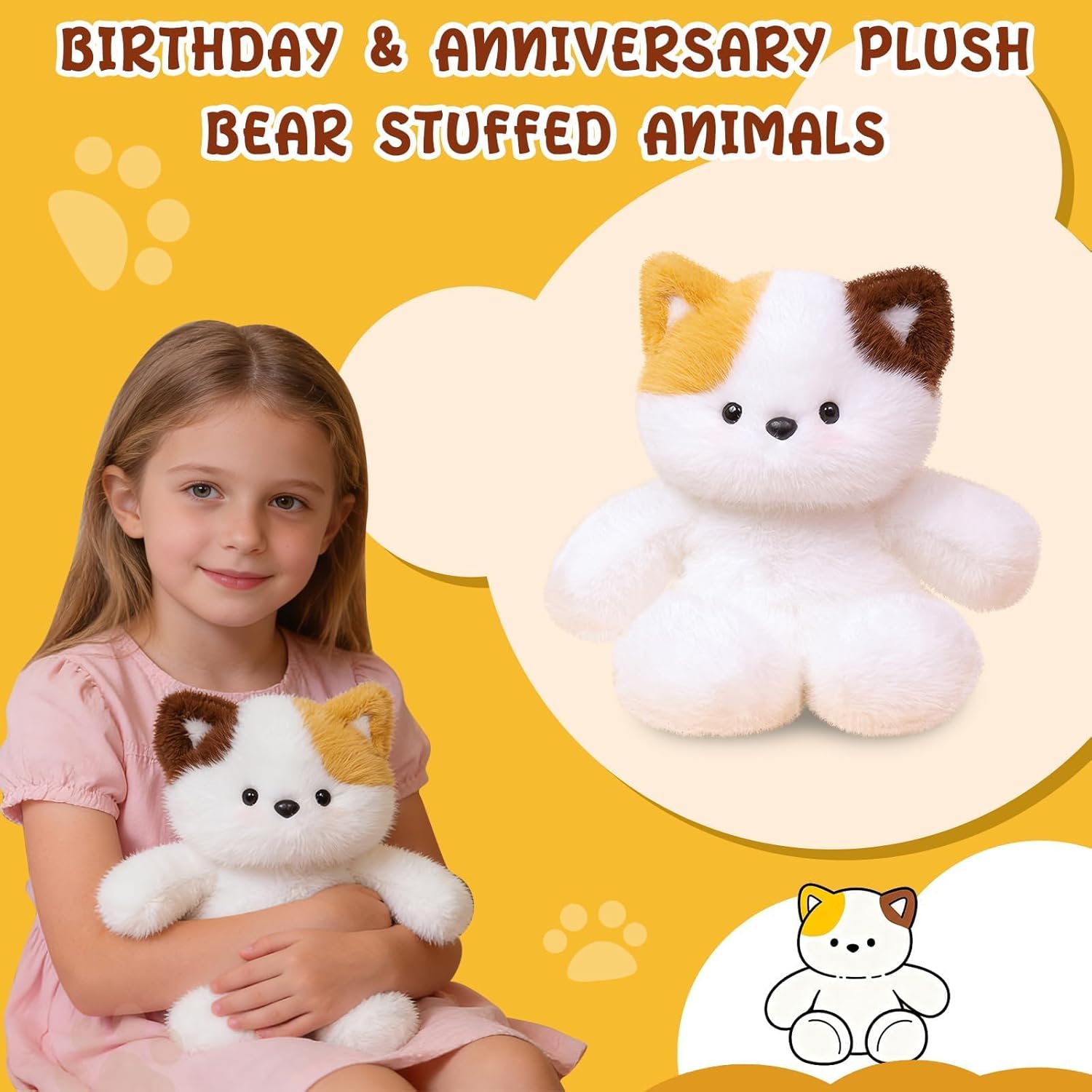 Cat Stuffed Animal Plush - 16 Inch Cute Calico Cat Stuffed Animals Plush Throw Pillow Toy, Huggable Stuffed Animal Toy Gifts for Kids & Adults (Running Cat, 0.66 lbs)