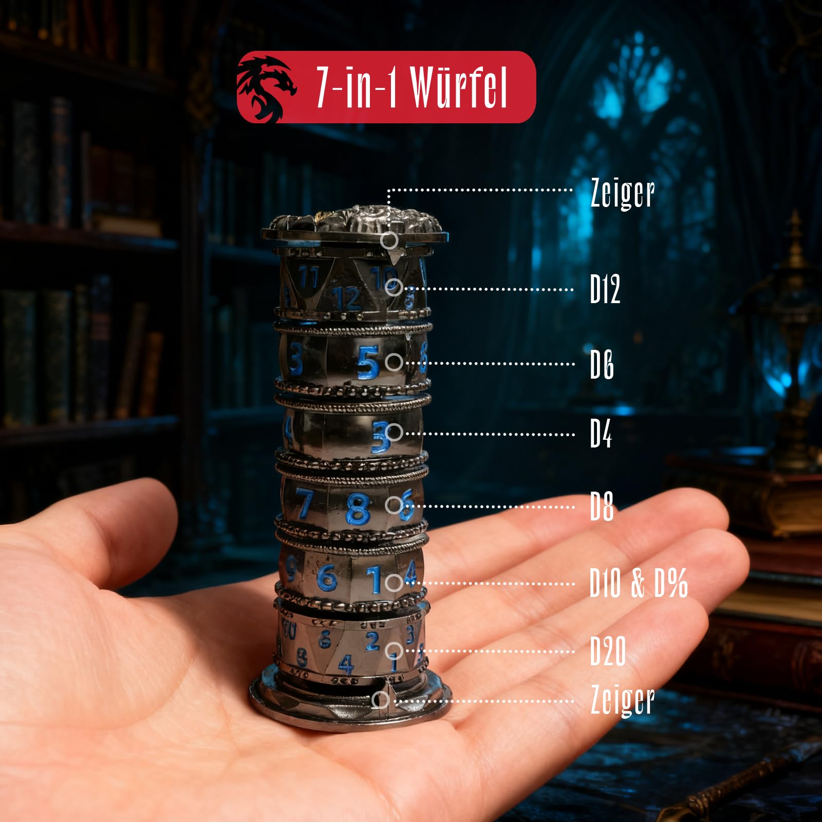 DND Jeu de dés rotatifs polyédriques en métal pour Jeu de rôle Donjons et Dragons (Bleu)
