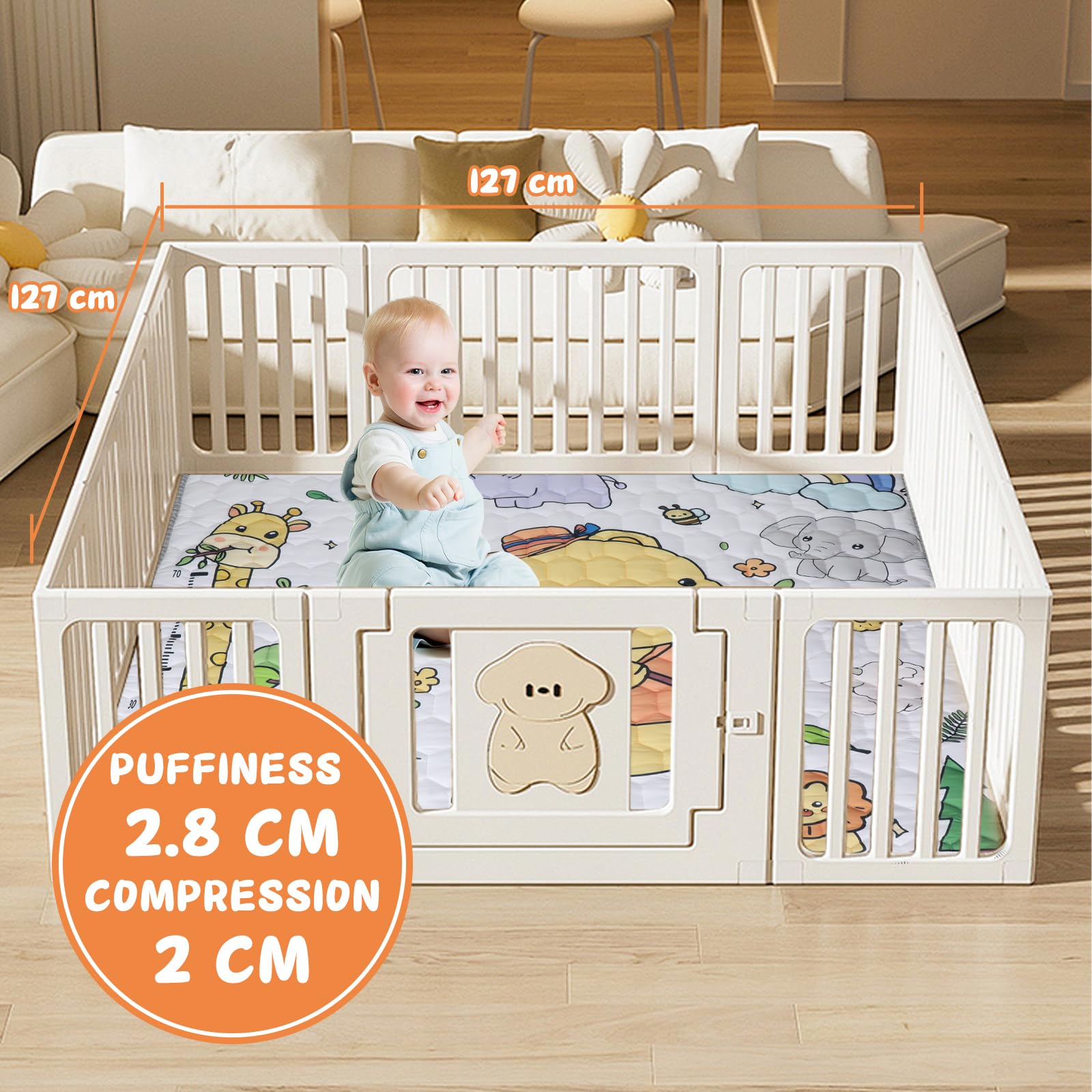 CVARRISE Impermeabile Tappeto Gioco Bambini Pieghevole - 127x127cm AntivegetativaTappeto Neonato Gattonamento, Morbido Tappeto Tummy Time Neonati, Animale Tappeto Gioco per Bambini 1 2 3 Anni Orso