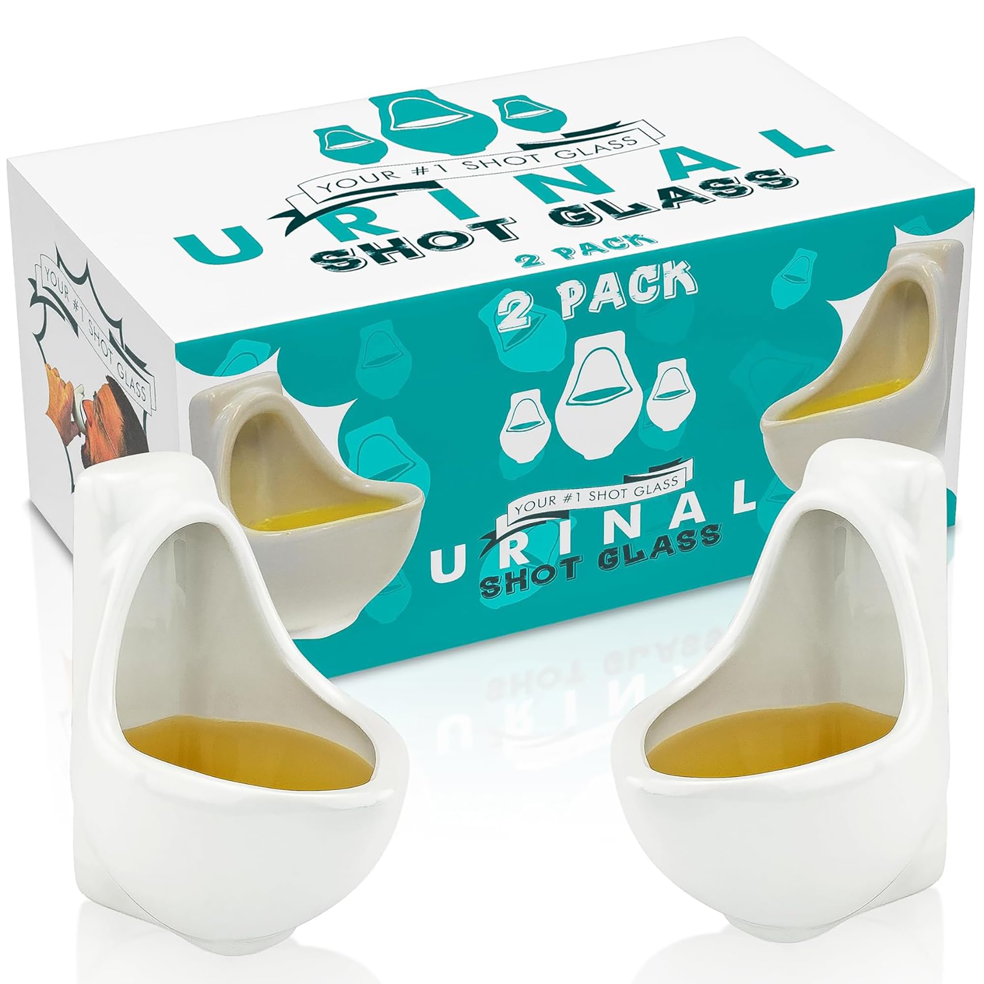 Fairly Odd Novelties Ceramic Urinal Shot Glasses, Set of 2, 1.5oz - Perfect Gag, White Elephant, Novelty Party Gift