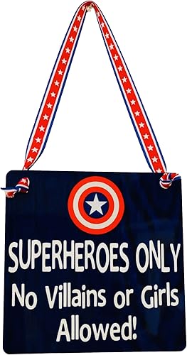 Superheroes Only No Villains or Girls Allowed Captain America Wooden Door Sign Little Boys Room Nursery