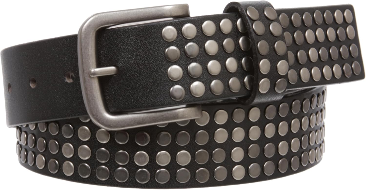 Beltiscool 1 1/2" Snap on Antique Silver Circle Metal Studded Distressed Leather Belt - Image 3
