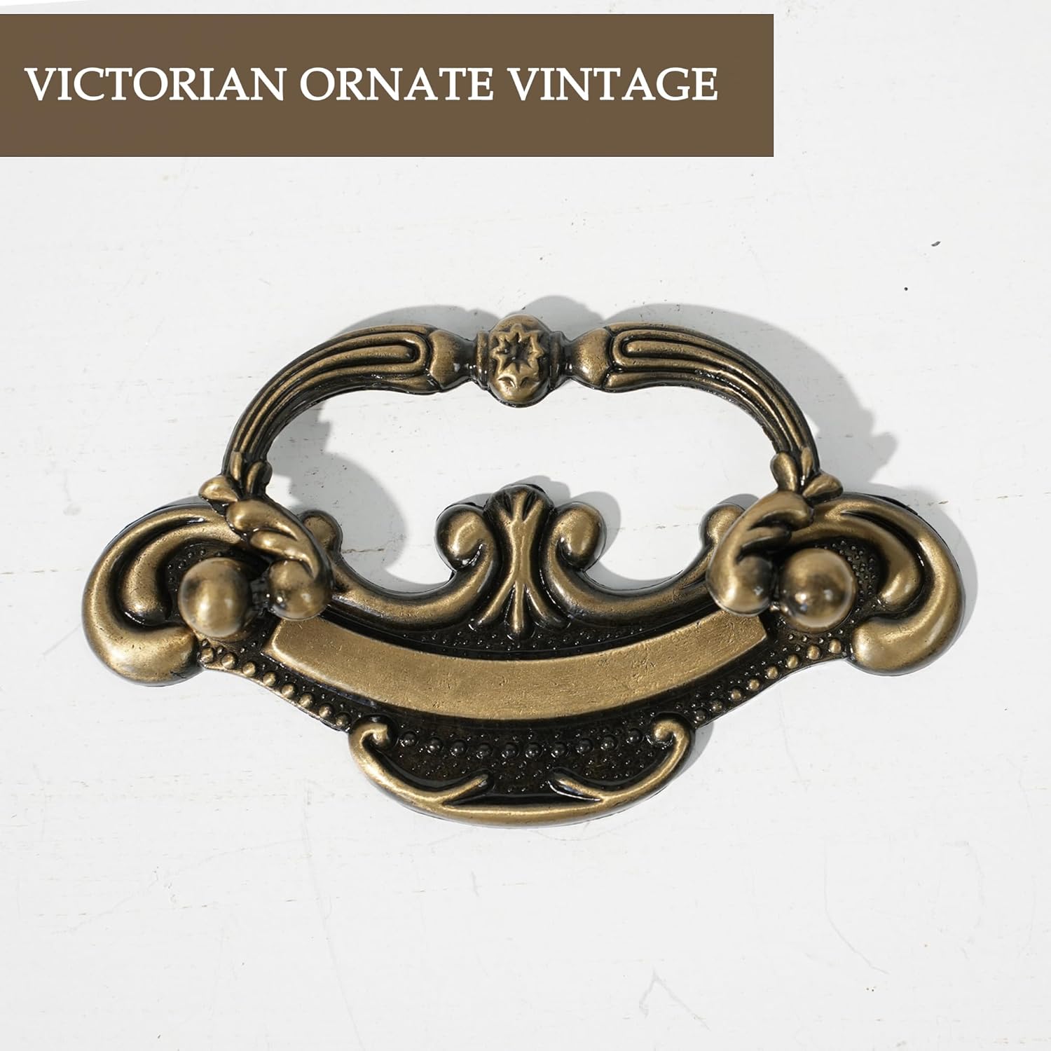 Antique Brass Drawer Pulls, 8 Pack Cabinet Handles with 2-1/2 Inch Hole Centers, Decorative Furniture Hardware for Dresser, Cupboard, Wardrobe, Vintage Victorian Style