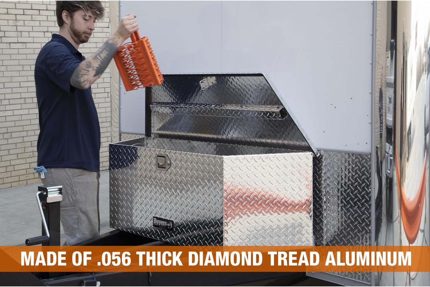 Buyers Products 1701380 Diamond Tread Aluminum Trailer Tongue Tool Box, 14.8 x 14.4 x 35.2 Inch, Made In USA, Corrosion-Resistant, Lockable, Weather-Resistant, Fits A-Frame & Straight-Tongue Trailers