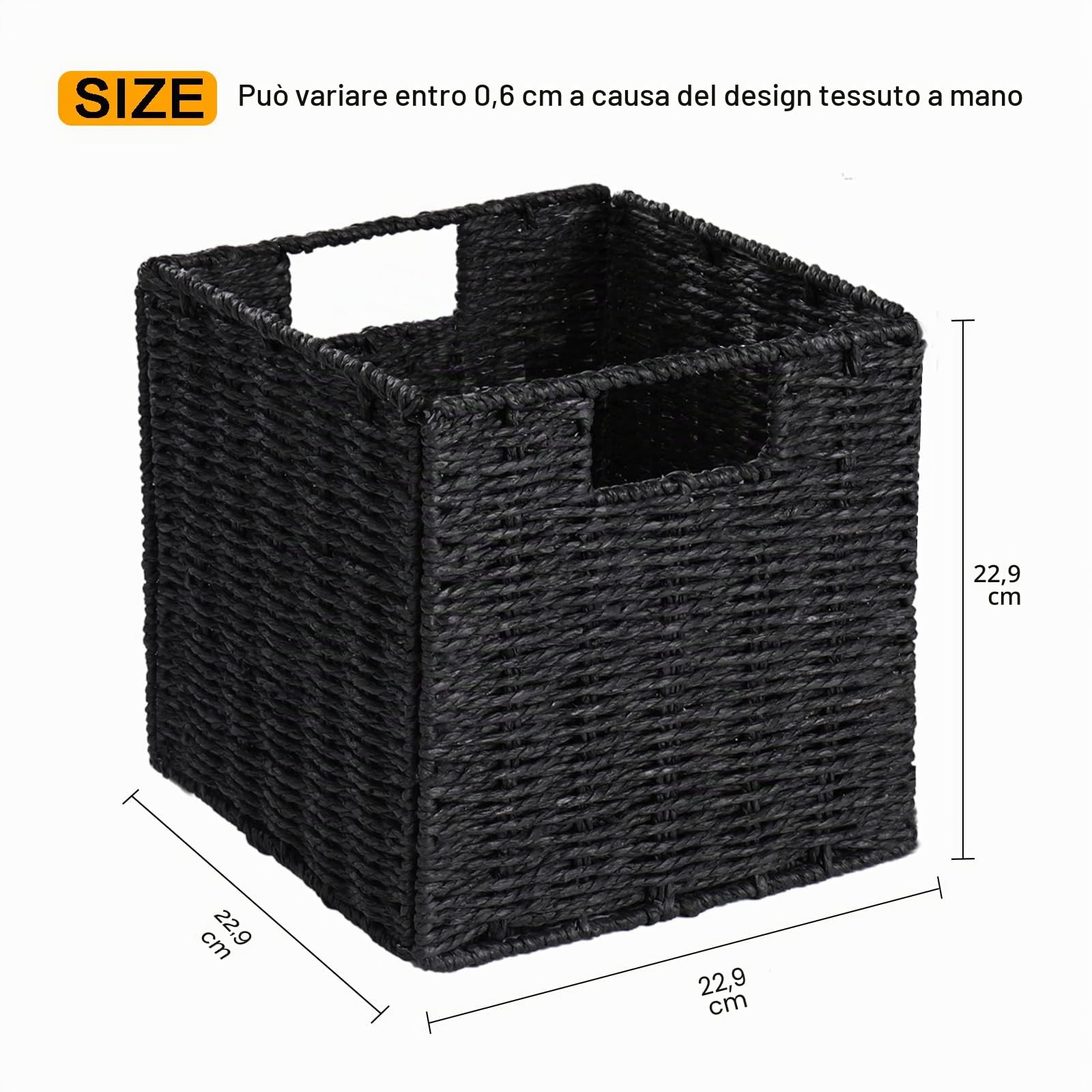 Vagusicc Set di 2 cestini in vimini intrecciati per mensole, pieghevoli, cubi con manici, piccoli cestini portaoggetti da 22,9 cm, per organizzare dispensa camera da letto, nero