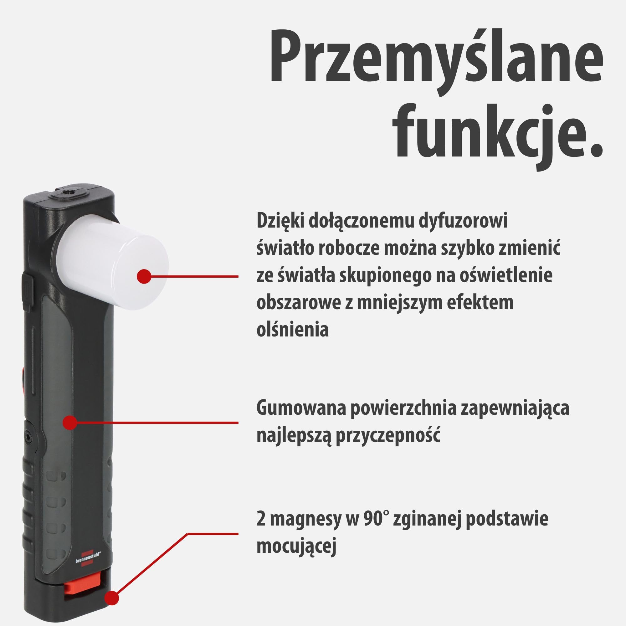 Brennenstuhl HL 600 AD/akumulatorowa lampka ręczna LED dynamo z akumulatorem i kablem USB-C (600+180lm, IP54, IK08, światło robocze o czasie świecenia do 15 godzin, z haczykiem i magnesami)