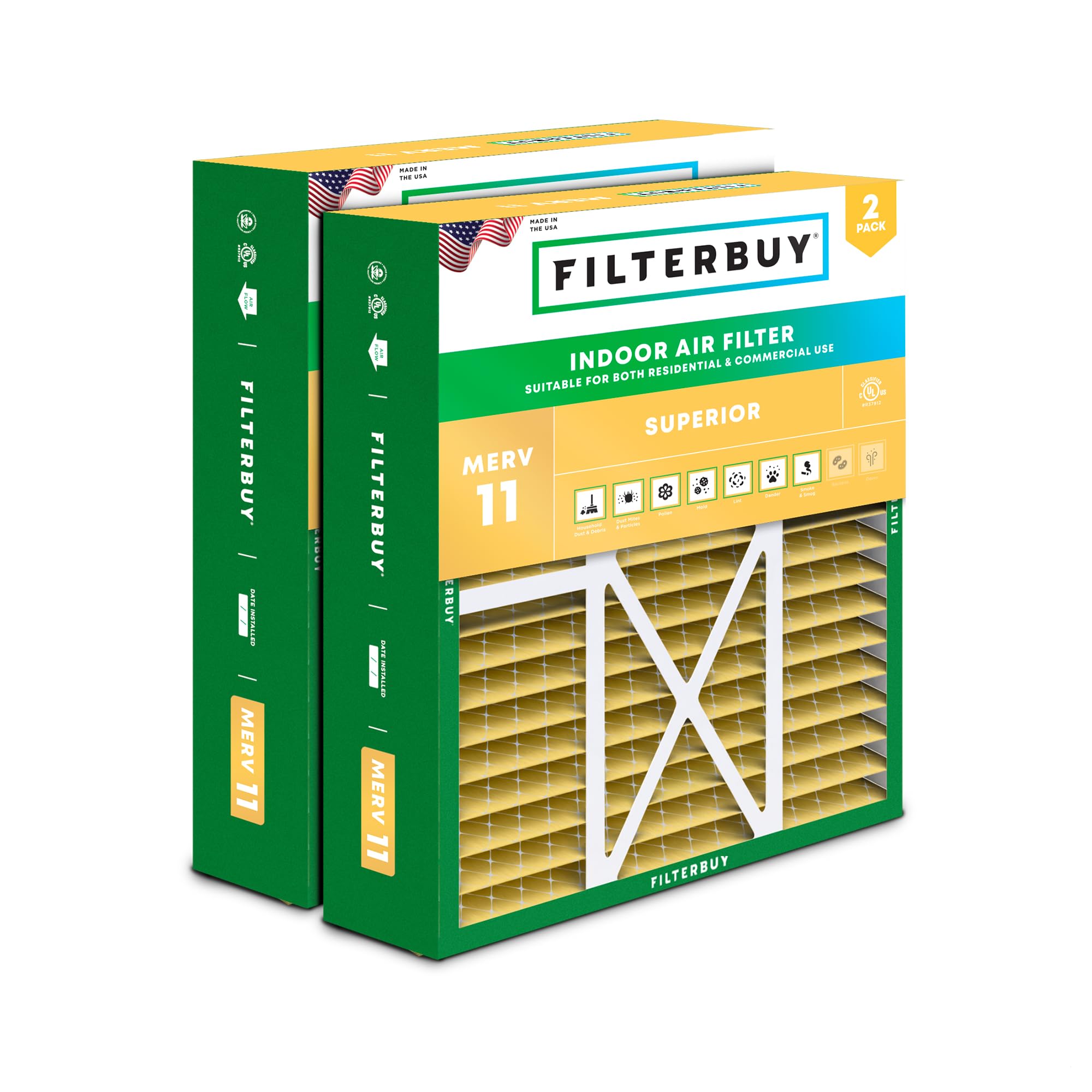 Filterbuy 22x24x5 Air Filter MERV 11 Allergen Defense (2-Pack), Pleated HVAC AC Furnace Air Filters Replacement for Amana, Goodman, and Five Seasons (Actual Size: 22.06 x 23.94 x 5.25 Inches)