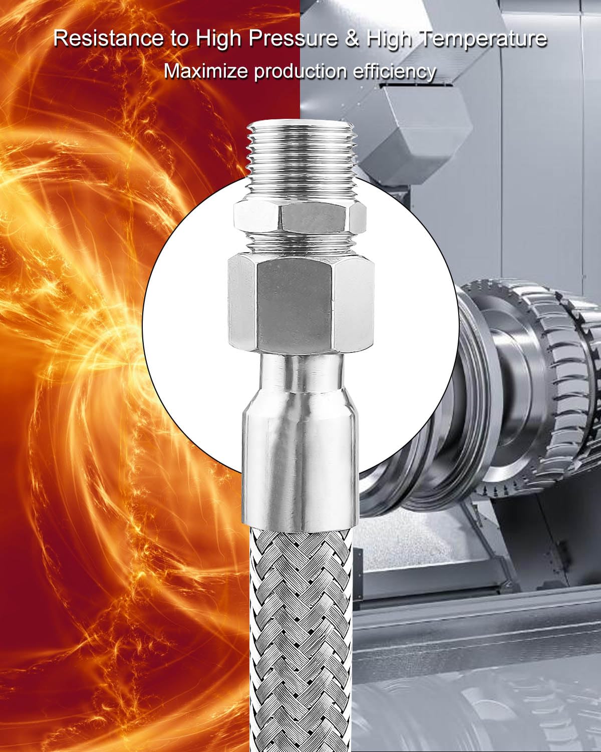2 X 50,8 Cm Kompressor-Überbrückungsschlauch Aus Edelstahl – 1,27 Cm NPT, Temperaturbeständig Von -45,6°C Bis 398,9°C, Reduziert Vibrationen Für Längere Gerätelebensdauer