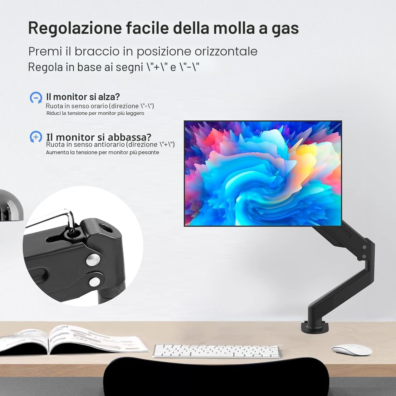 suptek Supporto per Monitor Braccio per Monitor con Molla a Gas Regolabile in Altezza per Schermi da 17-32 pollici, VESA 75/100 mm, fino a 10 kg, Ergonomico, Nero