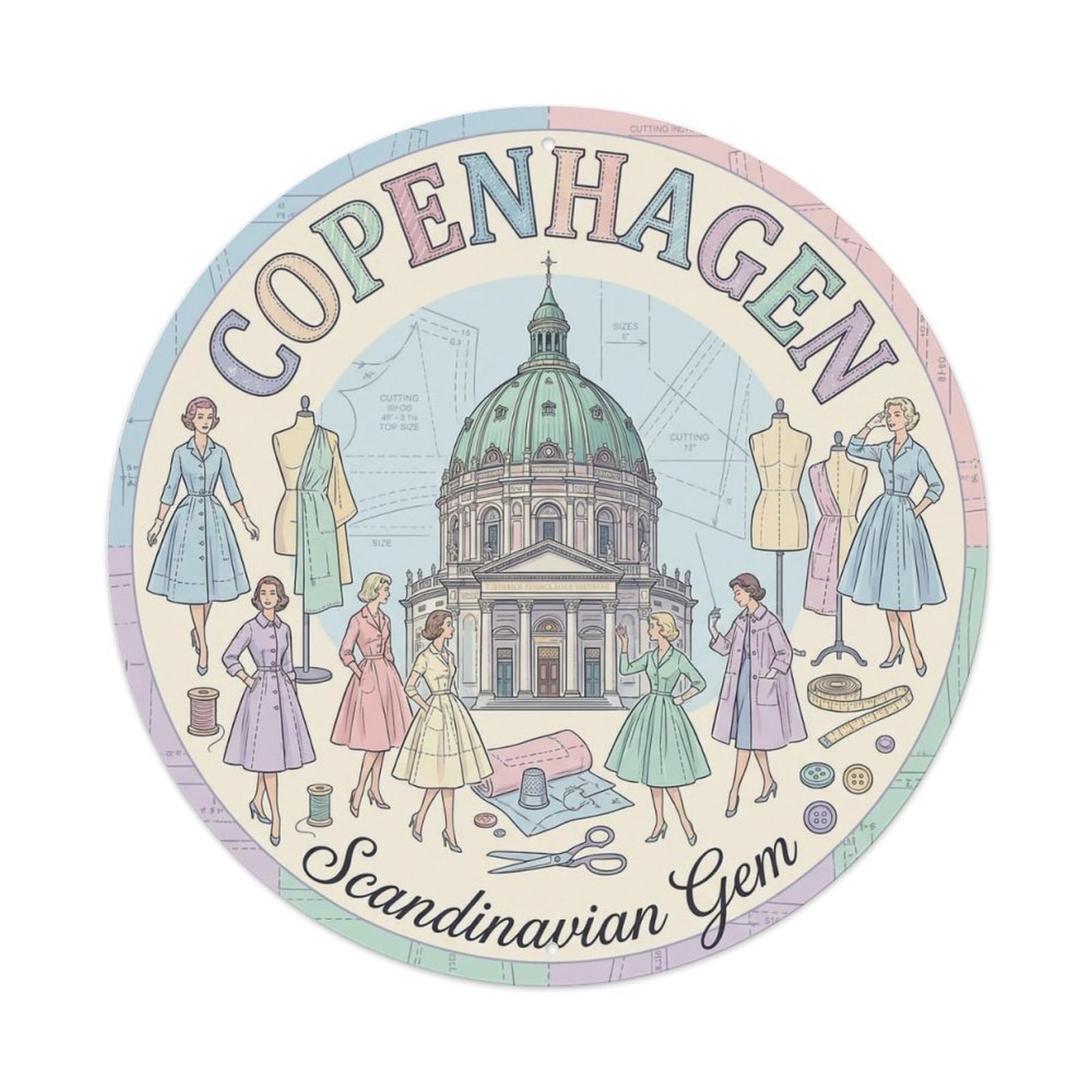 Vintage Travel Copenhagen Denmark Segment Metal Tin Sign