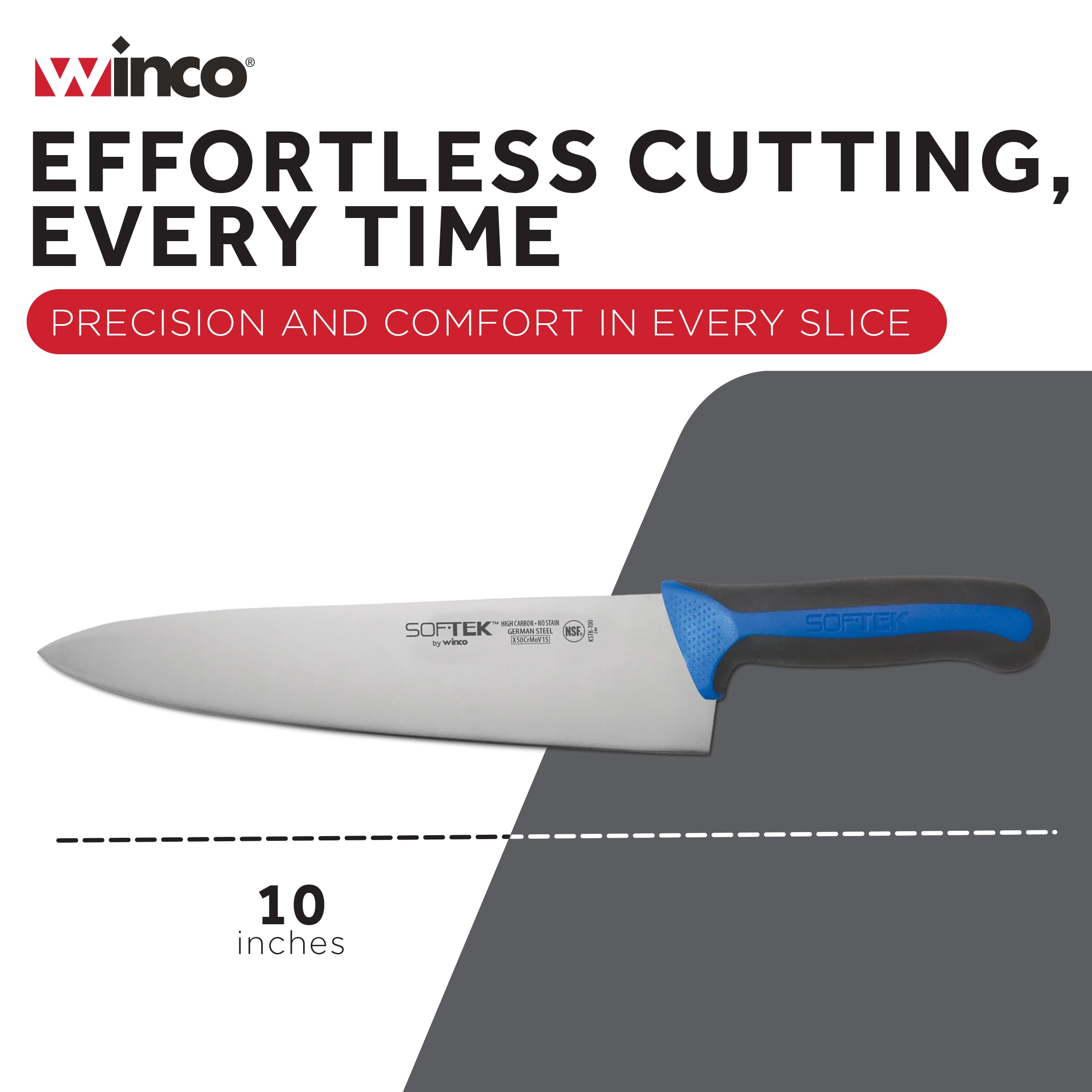 Winco 10" Blue Chef's X50 Cr MoV15 German steel Knife, Soft Grip Handle — Amazon image 4