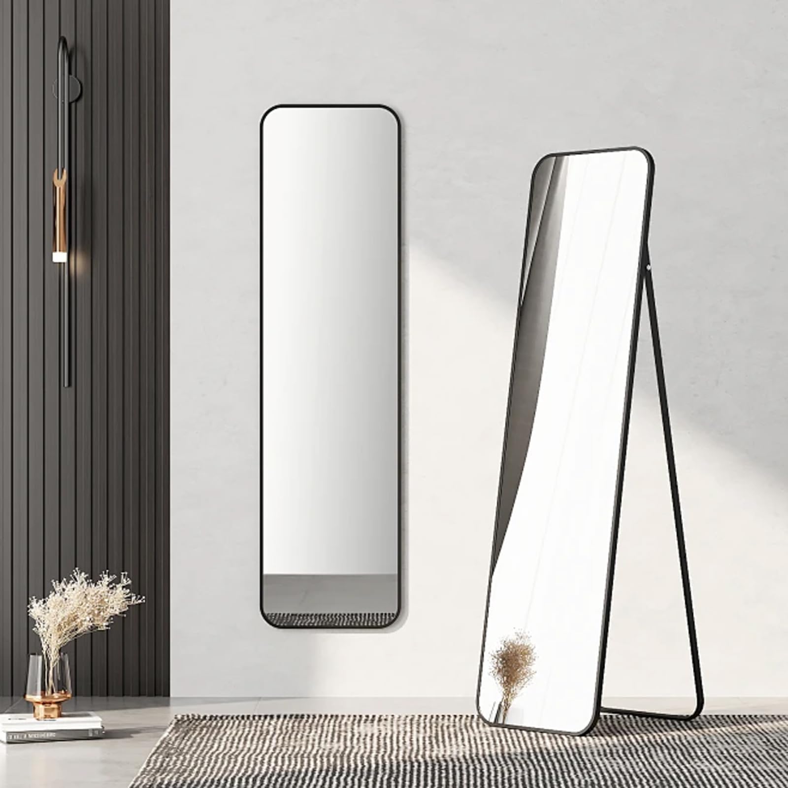 Kapler Arc Miroir sur pied 160 x 53 cm noir inclinable décoration salon