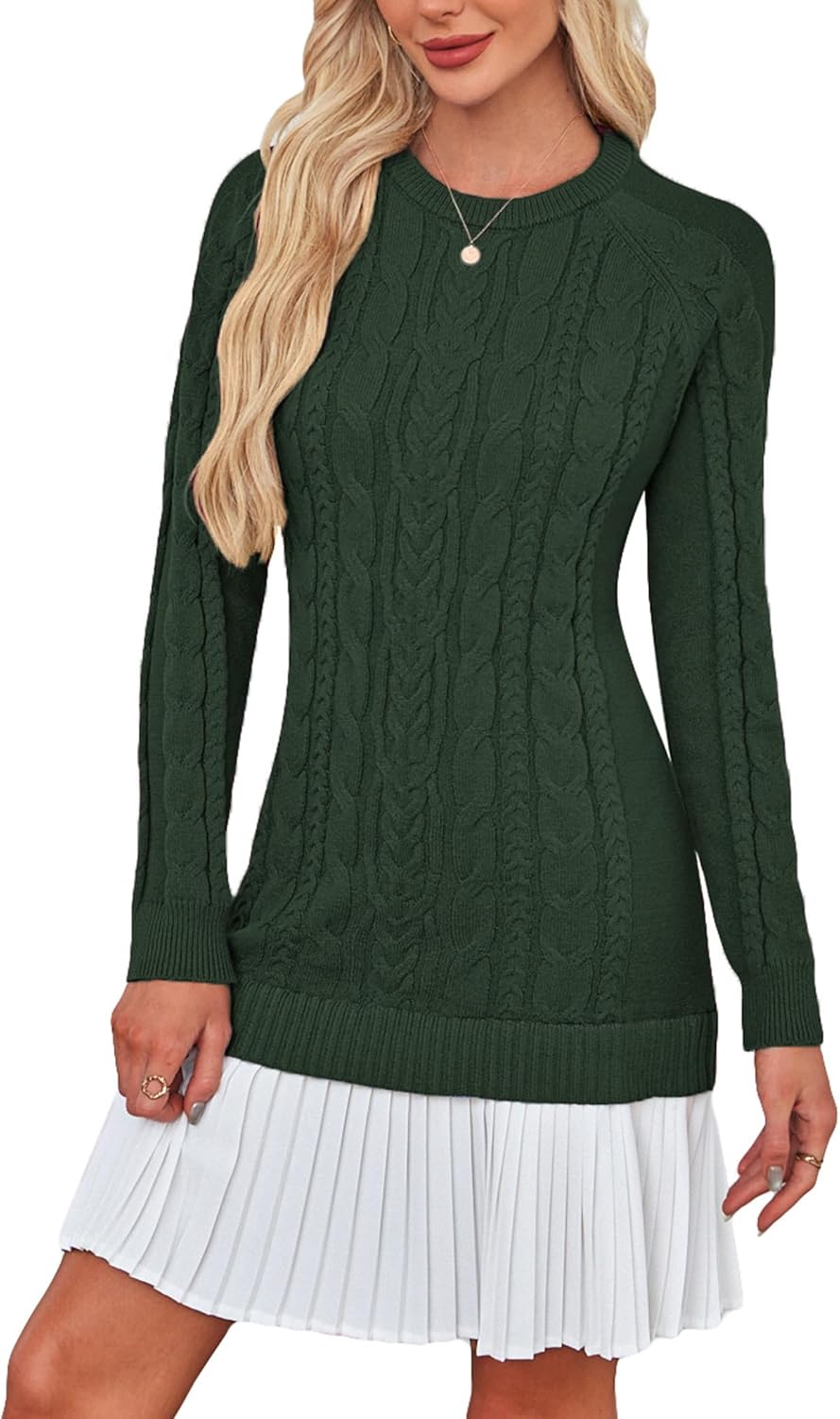 Angashion Women's Cable Knit Sweater Dress: Crewneck Long Sleeve Fall Winter Mini Sweater Dress
