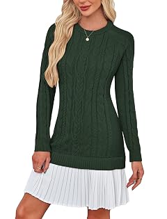 Angashion Womens Cable Knit Sweater Dress Crewneck Long Sleeve Fall Winter Mini Sweater Dress