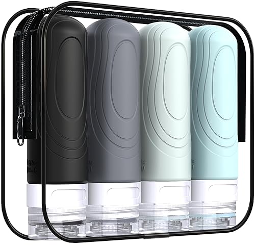 Miniatura 8 de GLAMFIELDS Botellas de viaje aprobadas por la TSA para artículos de tocador, recipientes de silicona a prueba de fugas de 3 onzas para champú,