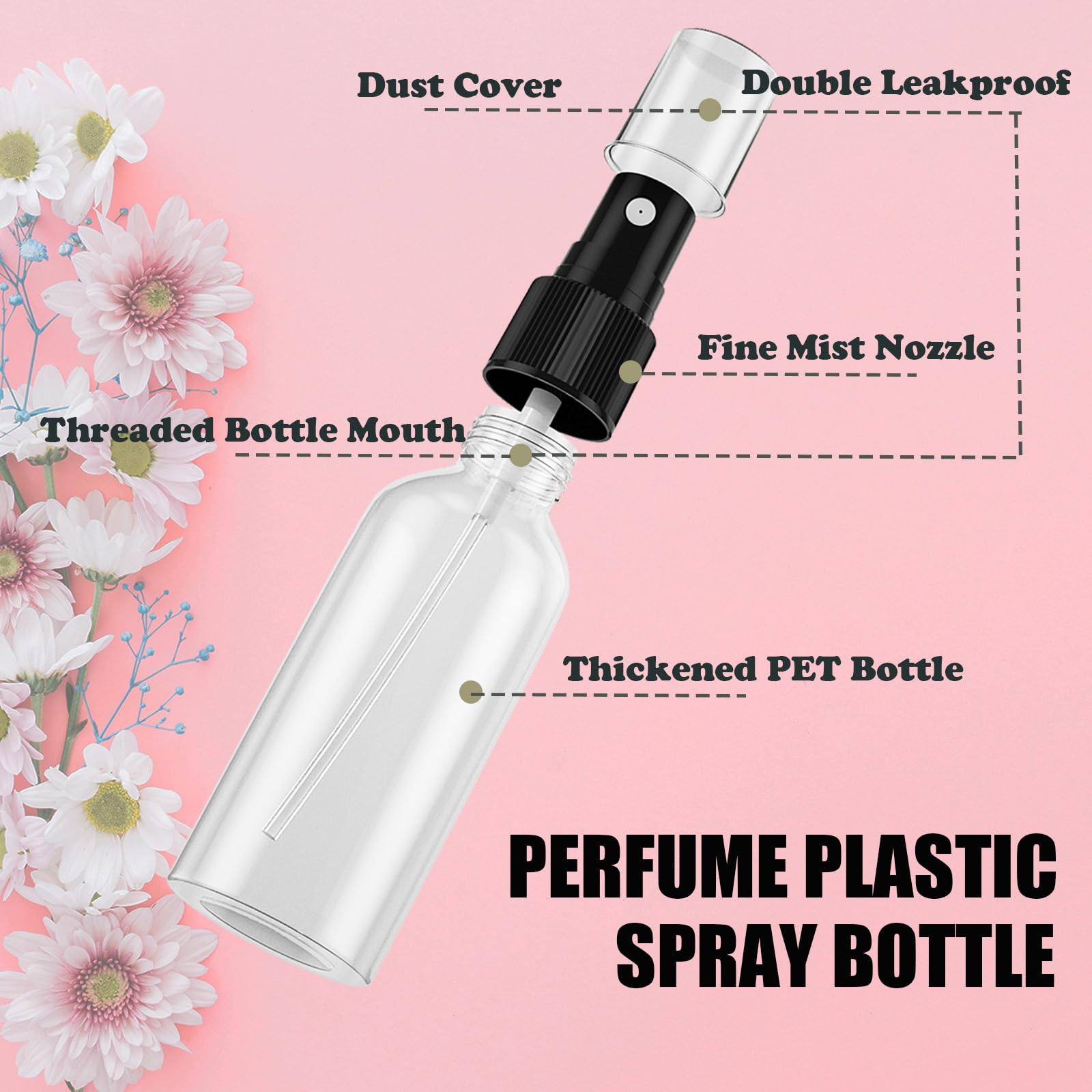 EVANCENT Reise-Sprühflaschen, 120 ml, kleine Sprühflasche mit schwarzem feinem Sprühnebel, tragbar, leer, nachfüllbarer Behälter, Kosmetikflaschen für Pflanzen, Reinigung, Nebel und Hautpflege, 50