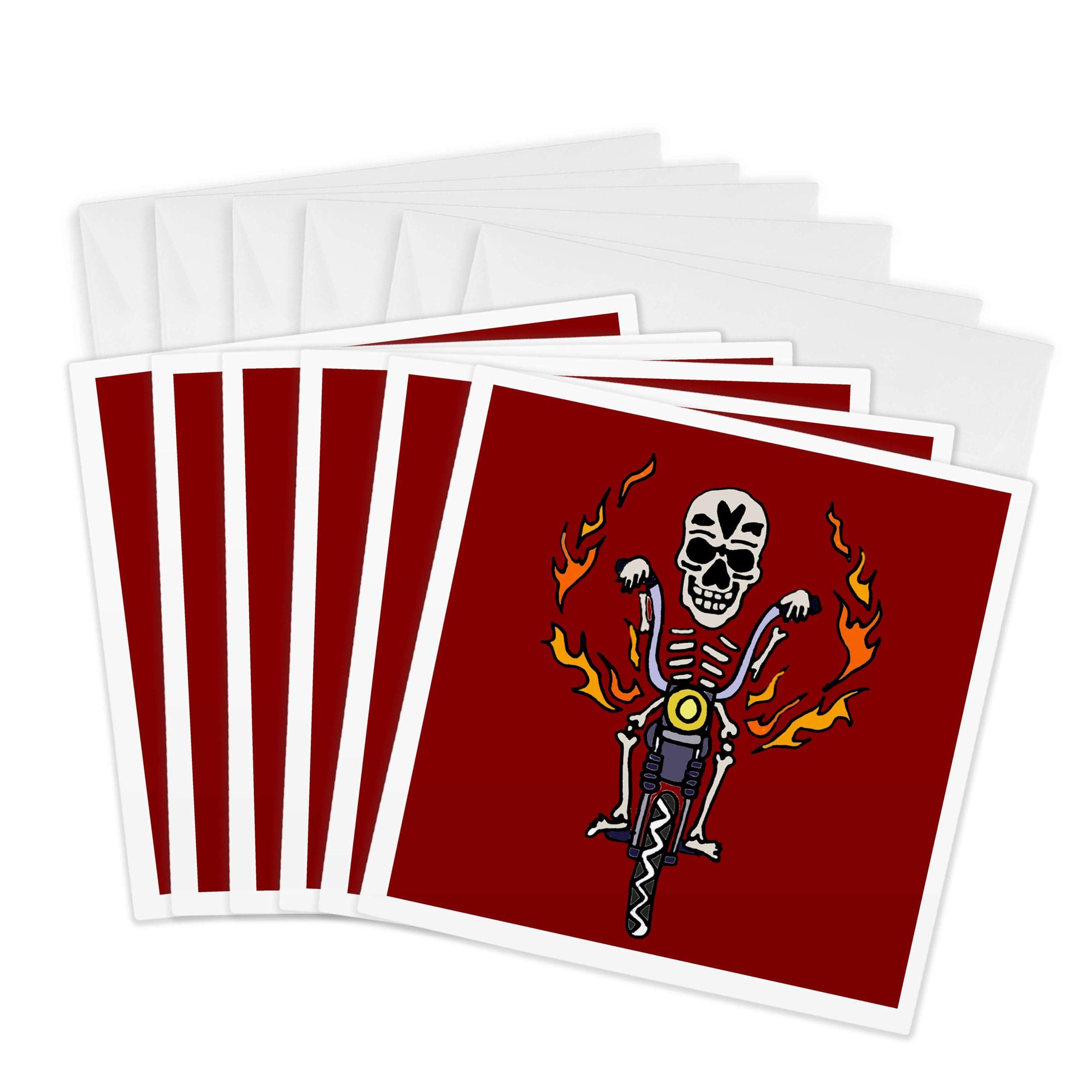 3dRose gc_240041_1 6 x 6-Inch "Cool Artistic Funny Skeleton Riding Motorcycle with Flames" Greeting Card (Pack of 6)
