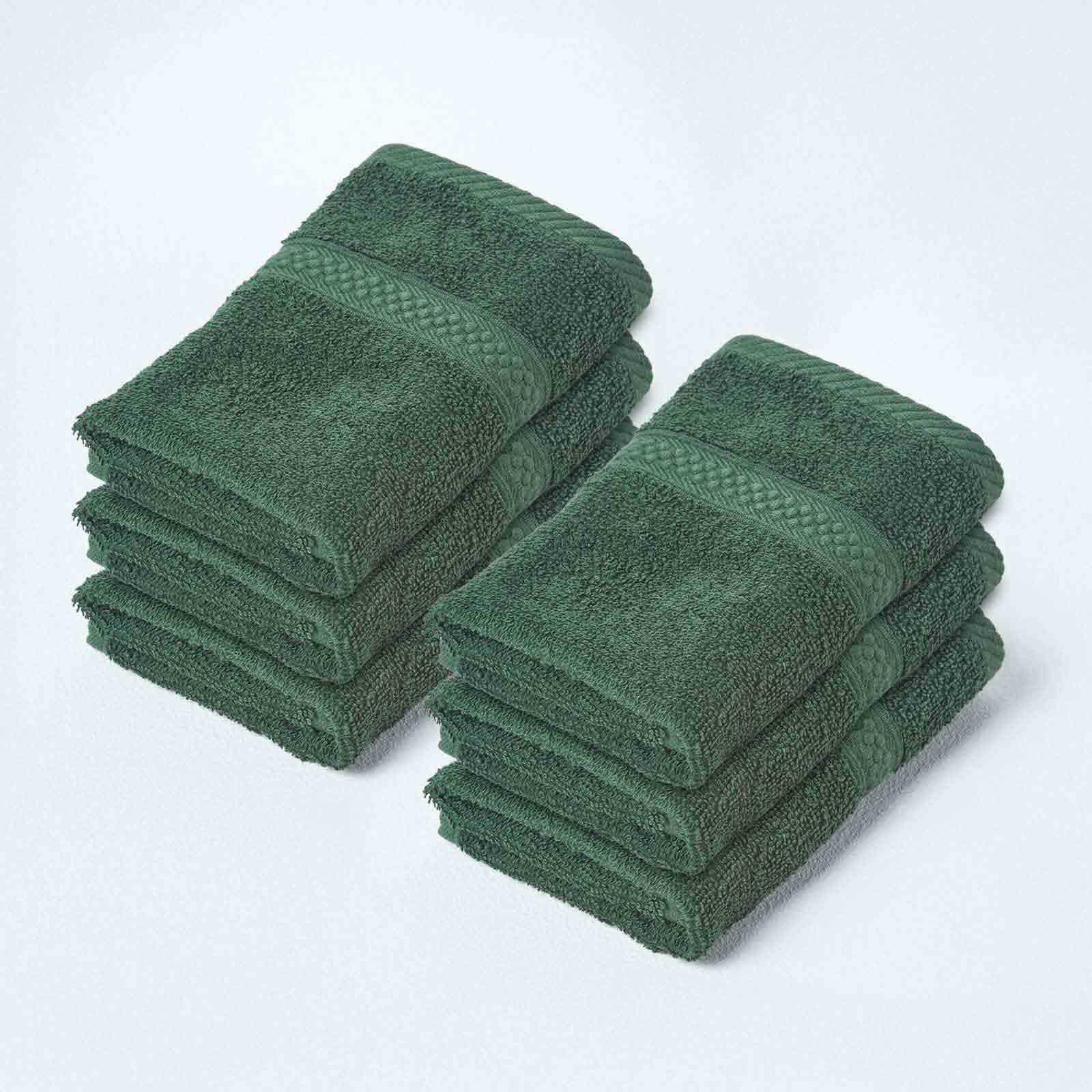 HOMESCAPES Dark Green Turkish Cotton Set of 6 Face Cloths Flannel Super Soft Thick & Absorbent 500 GSM Towel Heavy Weight for everyday Luxury