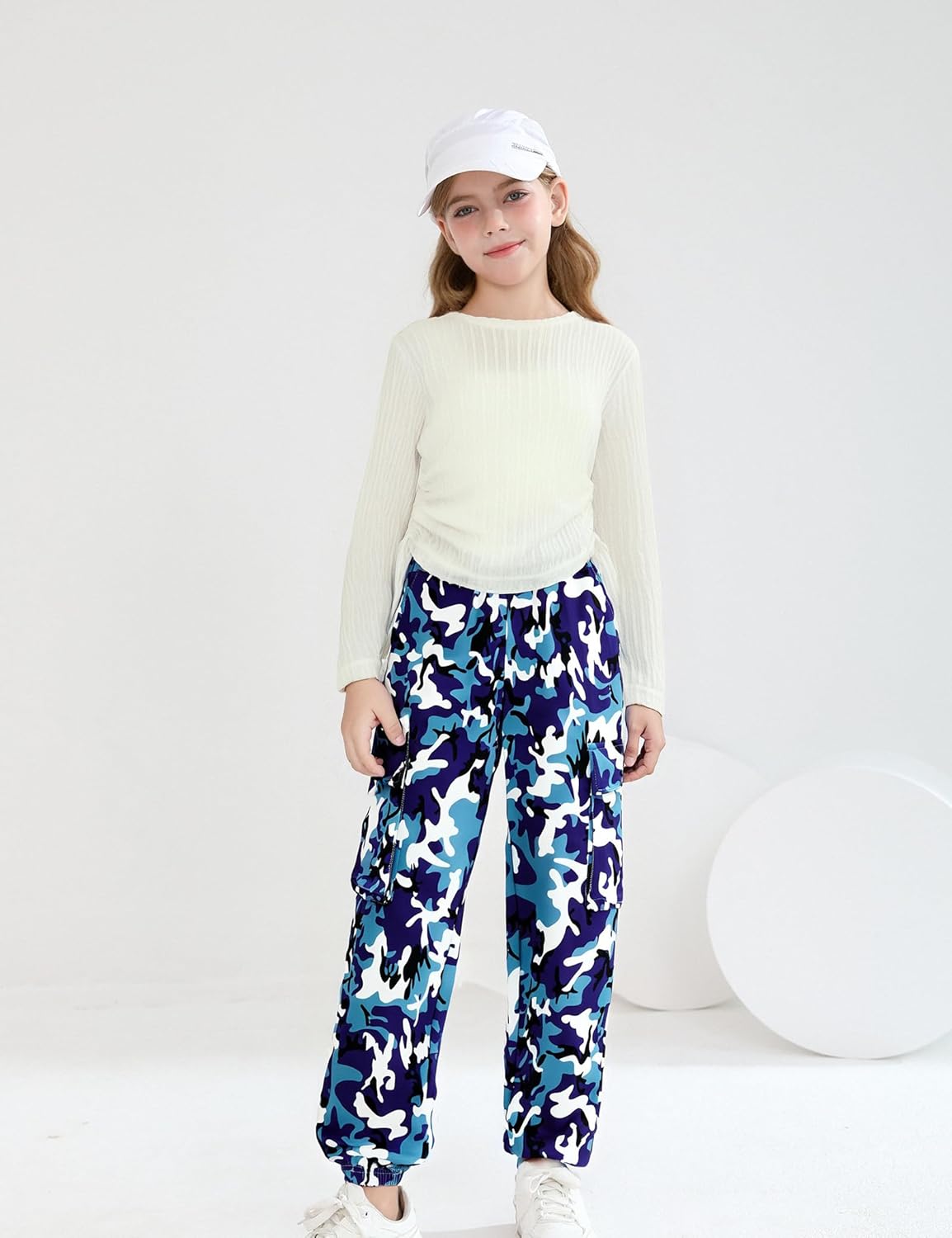 mksodop Girls Clothes Ruched Drawstring Short Sleeve Knit Top and Camo Print Pants 2 Piece Girls Outfits - Image 4