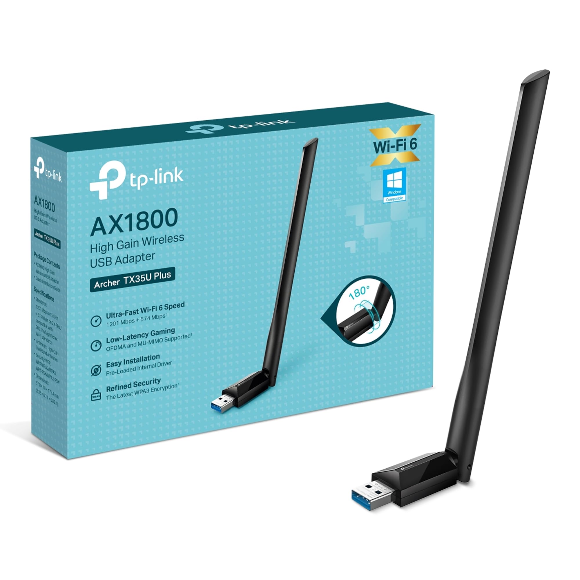 TP-Link Archer TX35U Plus AX1800 WiFi Dongle, High Gain USB Adapter for PC