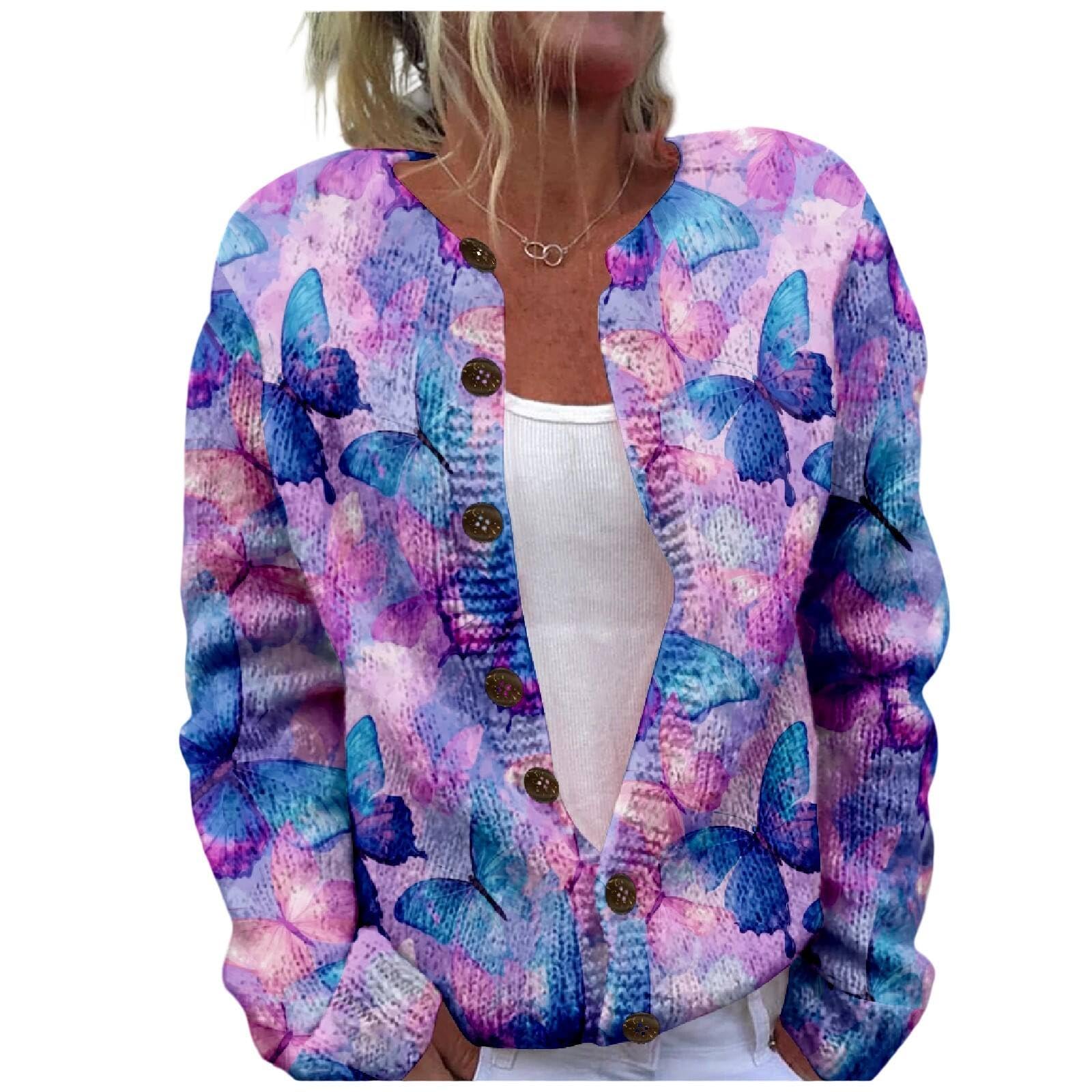 Womens Floral Cardigan Sweater Vintage Long Sleeve Lightweight Button Down Casual Knit Sweaters 2025 Fall Trendy