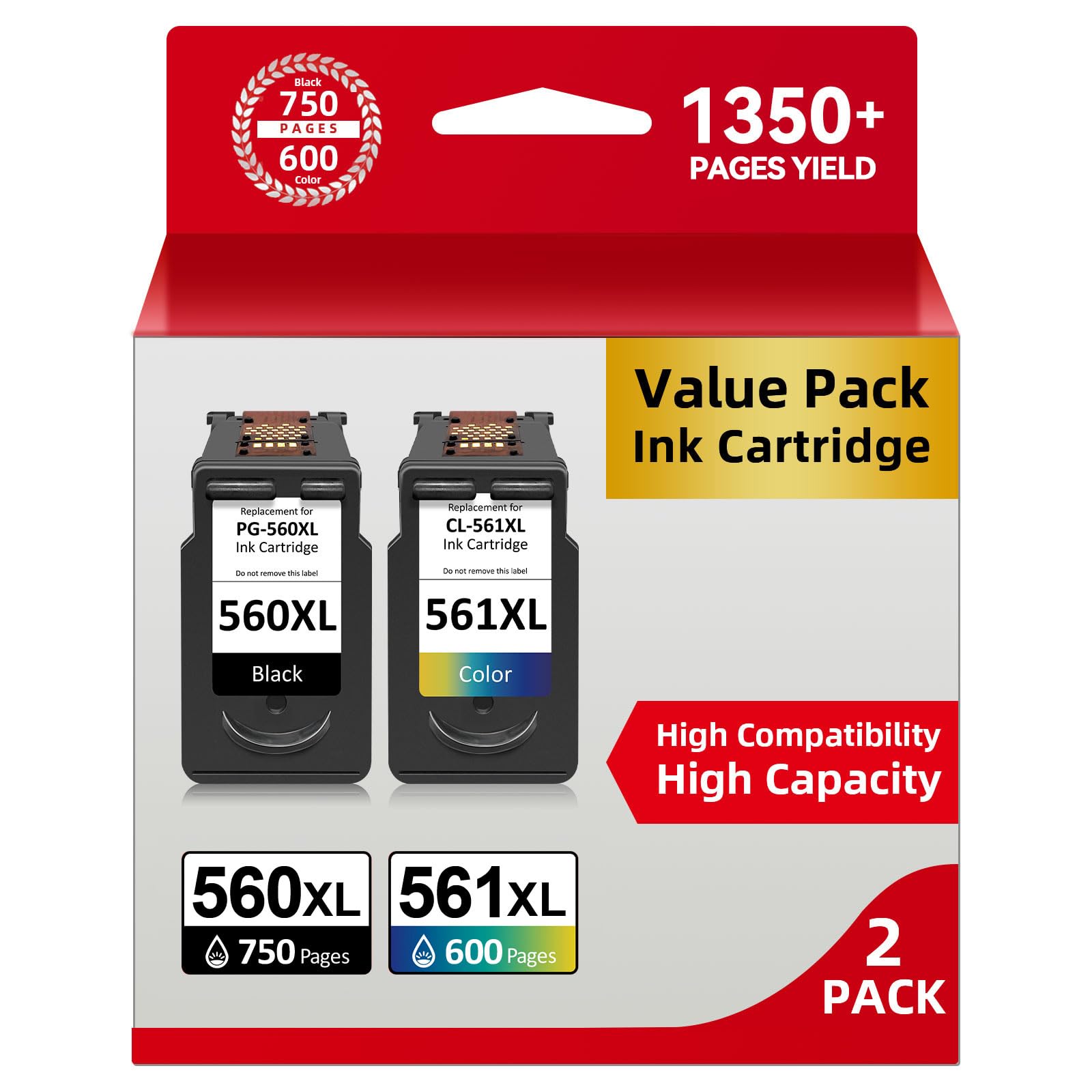 INKYEAH 560 561 Patronen XL, Kompatibel für Original Canon Druckerpatronen 560 561, PG-560/CL-561 XL Value Tintenpatronen (Schwarz Farbe) for Pixma TS5350 TS7450 TS7451 TS5350a TS5351 TS5352 TS5353