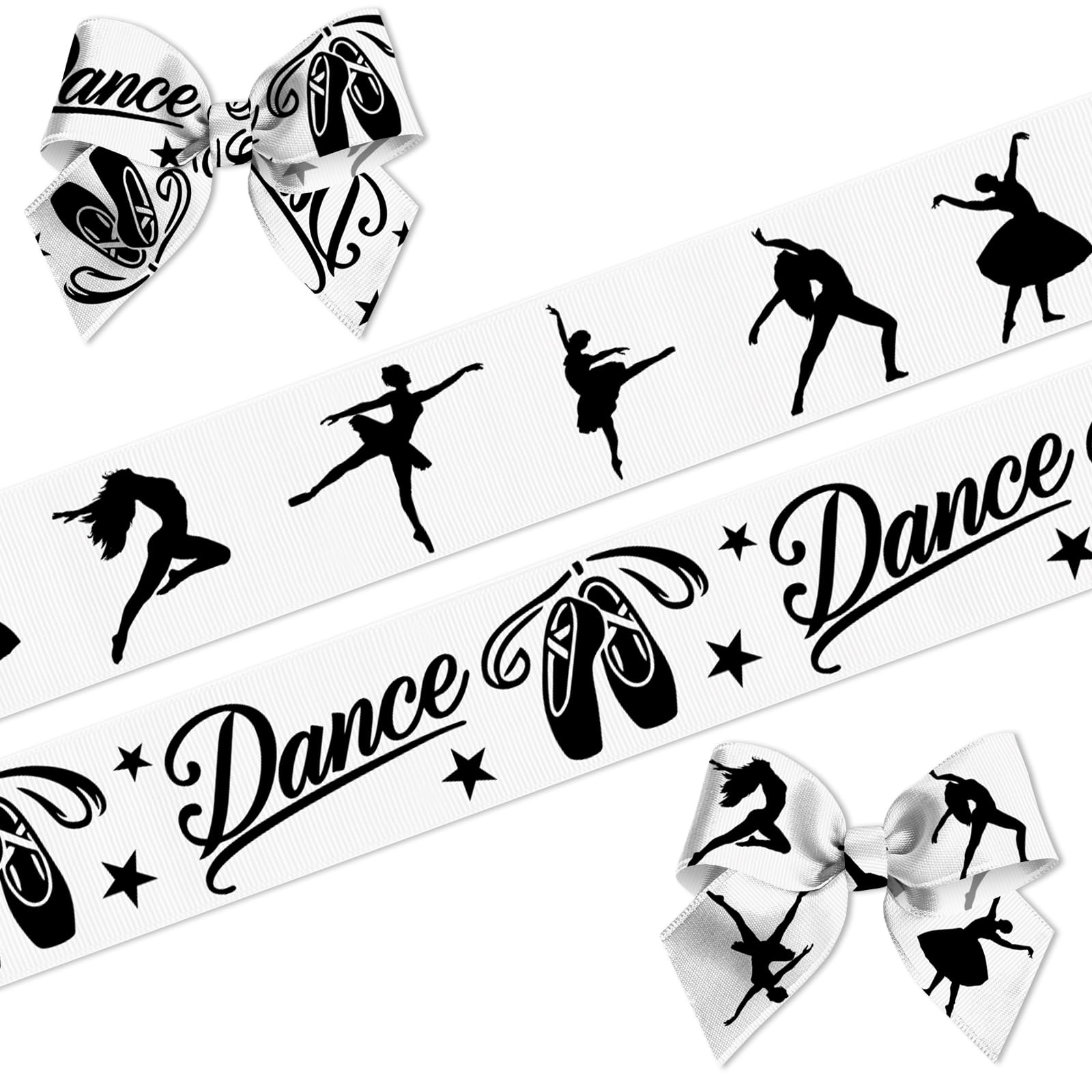 Dance Ribbon for Gift Wrapping Crafts – 2 Rolls Grosgrain Ballet Ribbon with Dance Letter and Shoes for Party Decorations Wrapping Paper Scrapbook DIY