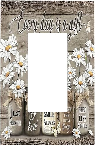 Miniatura 382 de Placa de pared dúplex de receptáculo de dispositivo de 1 gang de madera envejecida blanca gris con veta de tablón, cubierta de enchufe eléctrico de